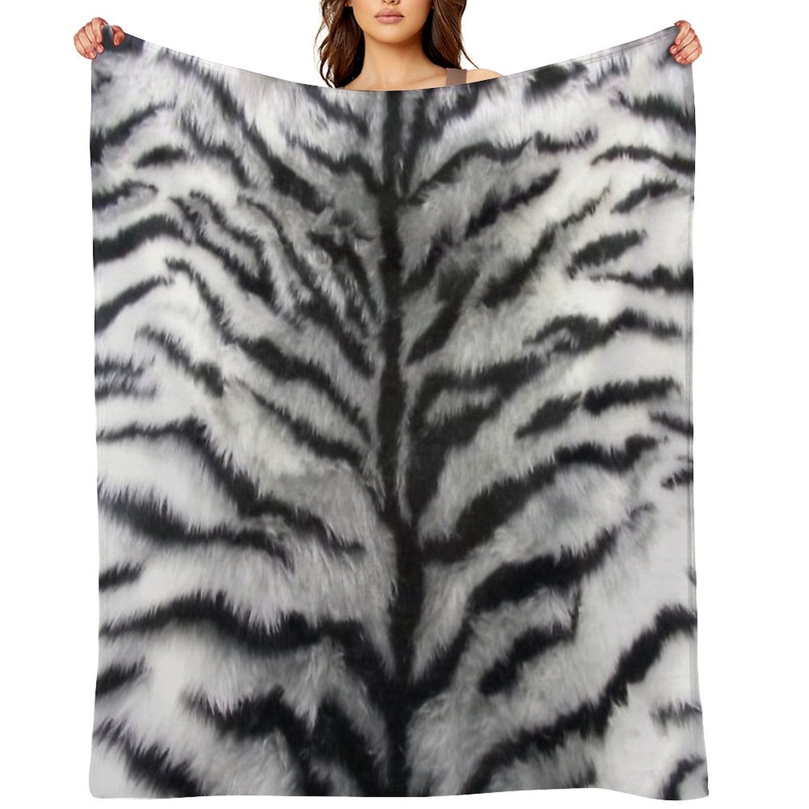White Tiger Print Animal Skin Fur Pattern Shrink-resistant Throw Blanket