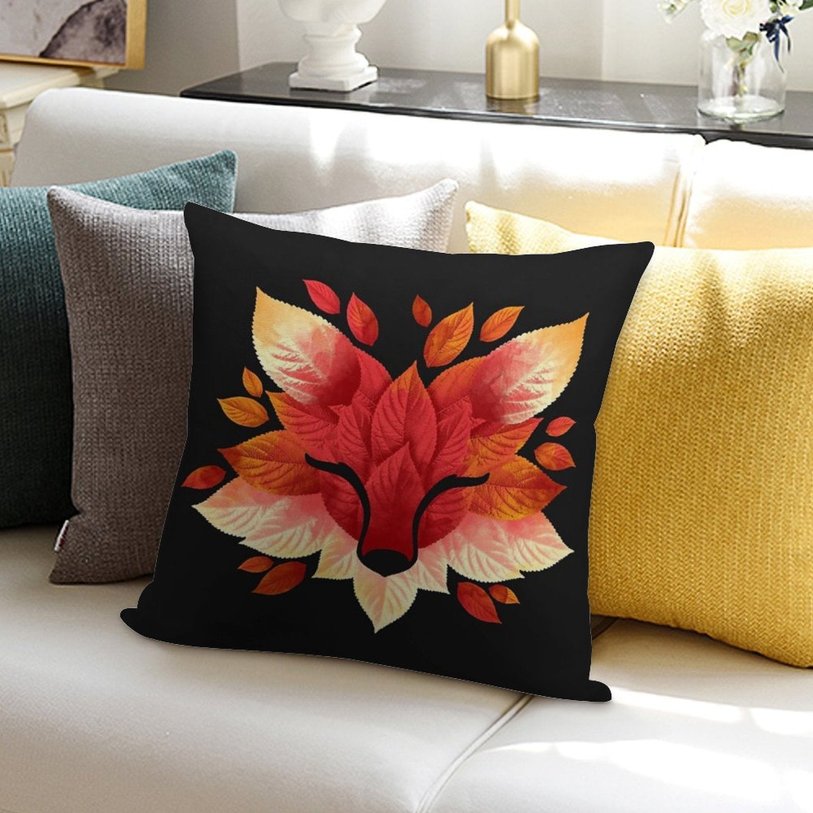 Fox of Leaves Soft Decorative Cover Throw Pillow