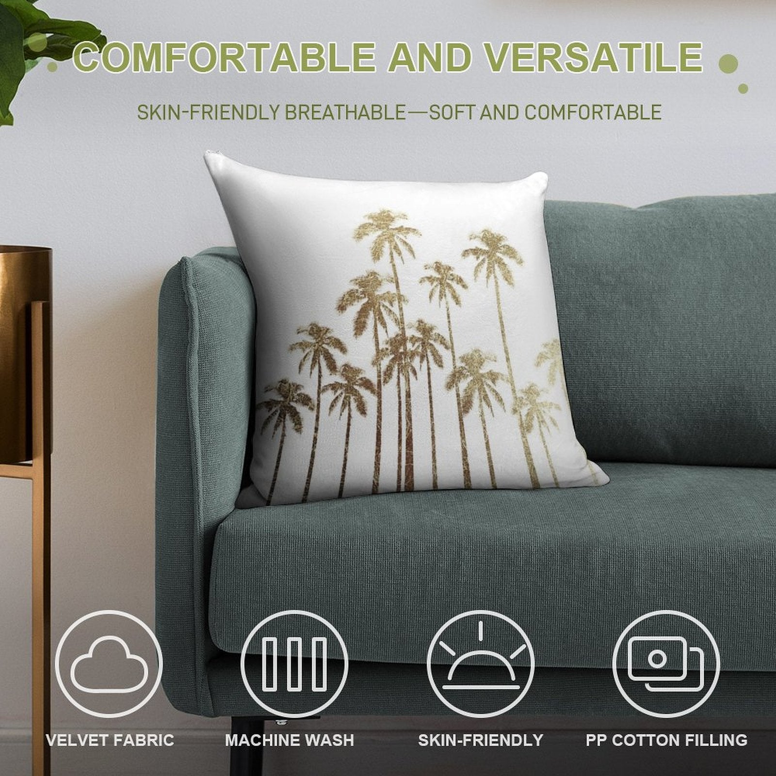 Glamorous Gold Tropical Palm Trees on White Soft Multiple Sizes Throw Pillow