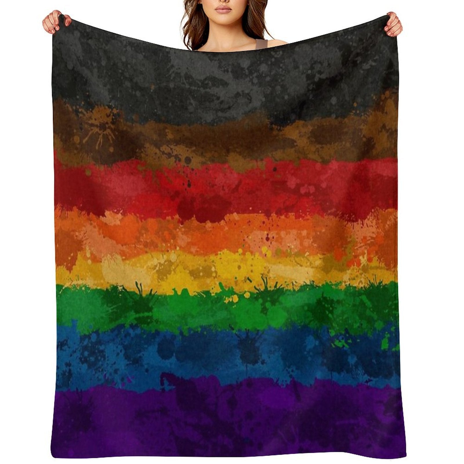Abstract Paint Splatter Inclusive Rainbow Pride Flag Pattern Wrinkle-free Throw Blanket