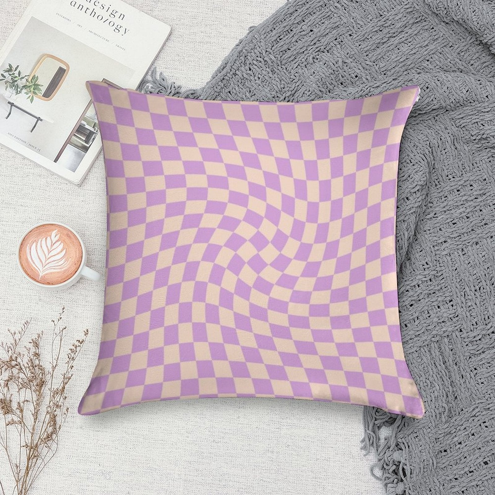 Check V - Lilac Twist Soft Short Plush Fabric Throw Pillow