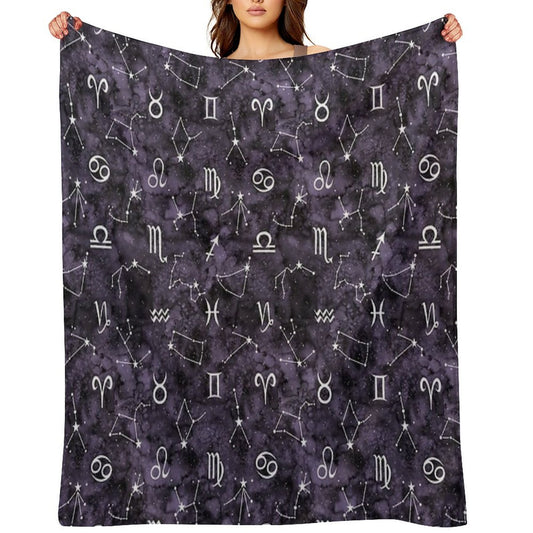 Zodiac Sky in Black Quick-dry Throw Blanket
