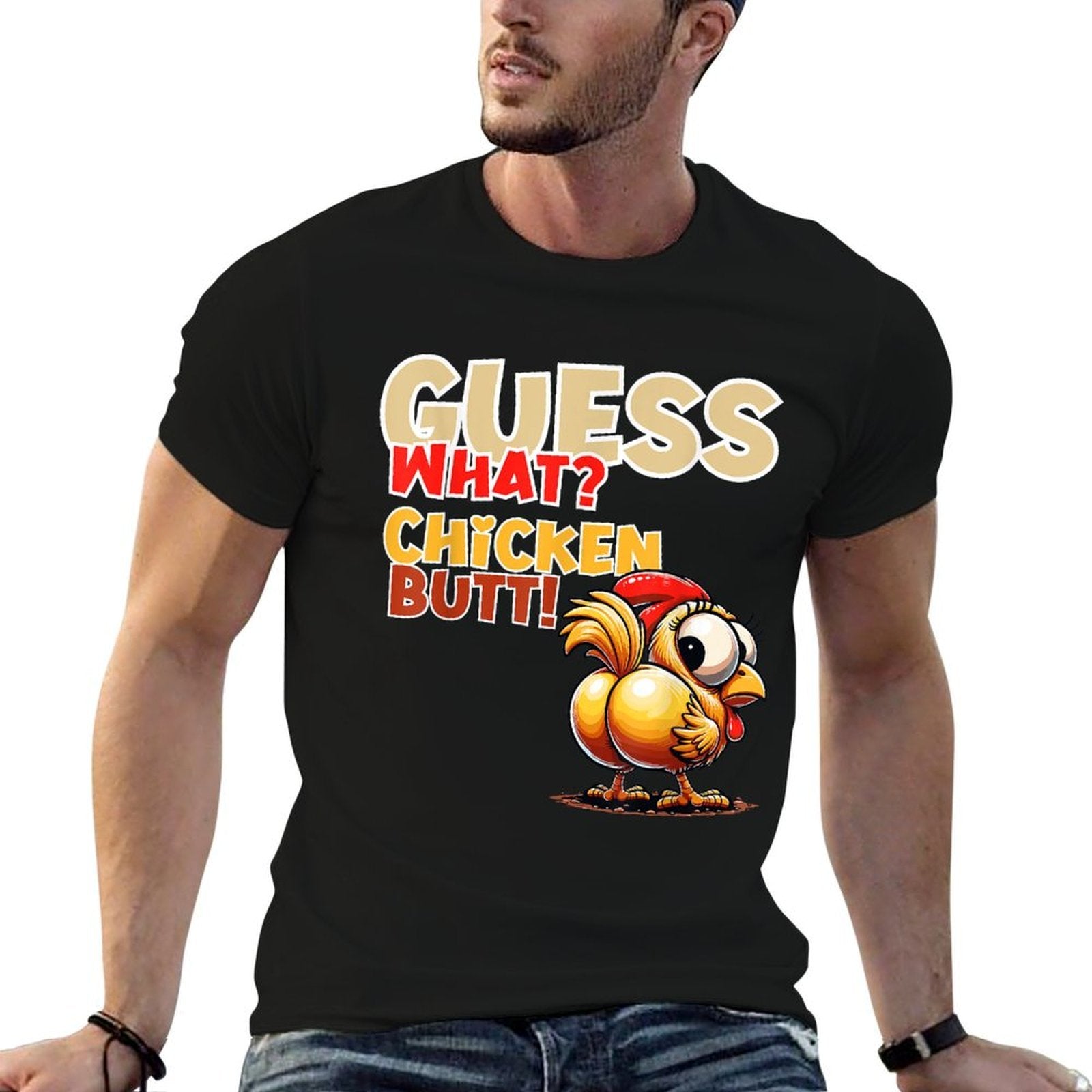Quess What Chicken Butt Funny Chicken Butt Kids Boys Girls  Polyester Blend T-Shirt