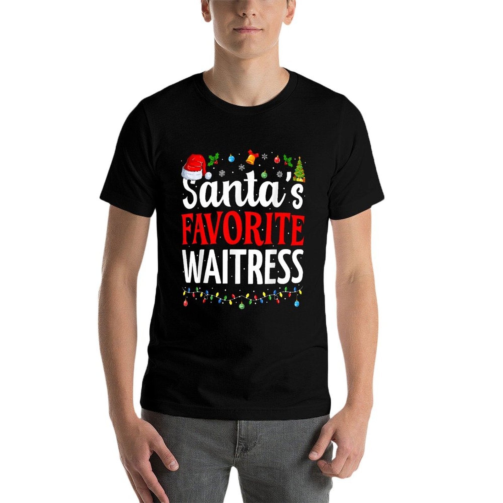 Santa’s Favorite Waitress Funny Server Christmas Waitress  Soft T-Shirt