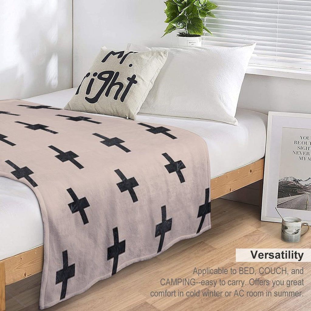 Beige And Black Textured Swiss Cross Pattern Lightweight Throw Blanket