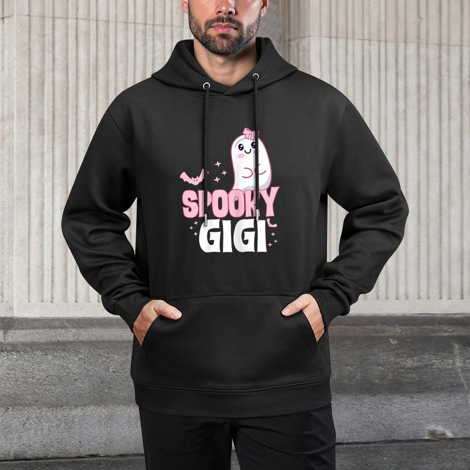 Womens Spooky Gigi Family Cute Pink White Ghost Boo Halloween Nana Easy Care Hoodie