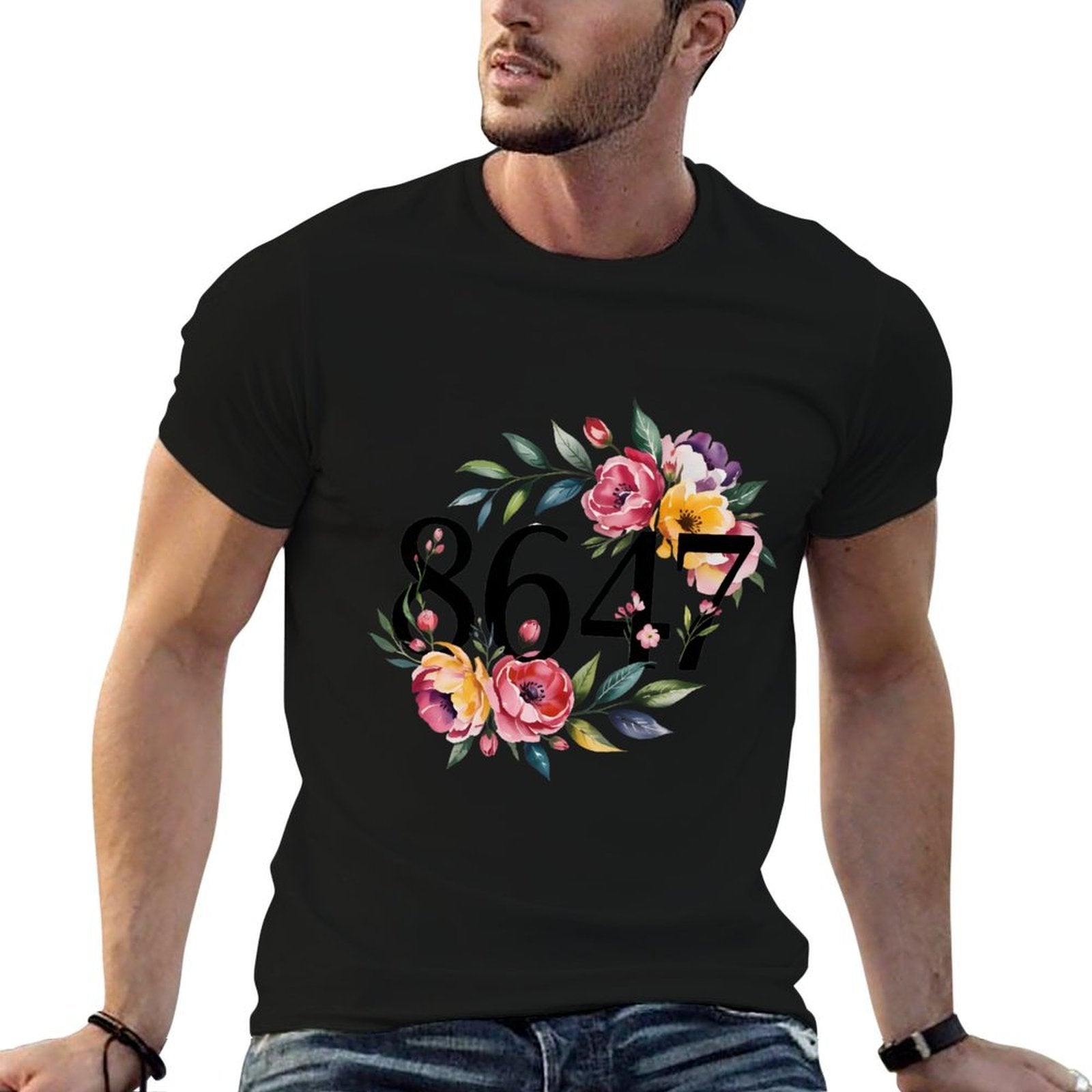 8647 Subtle Resistance Boho Style Watercolor 86 47 Resist  Rolled Sleeves T-Shirt