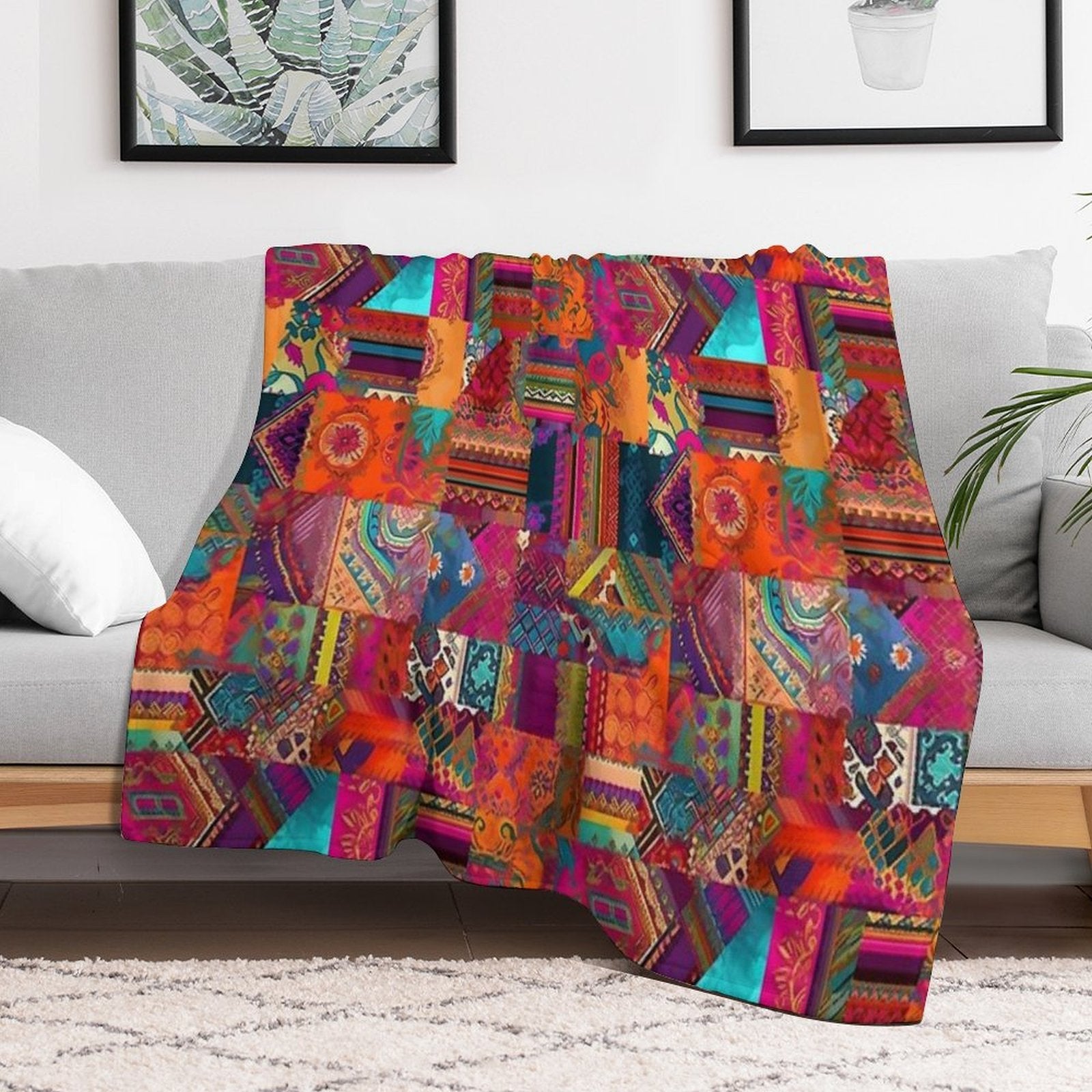 Bohemian Patchwork Style Sustainable Throw Blanket