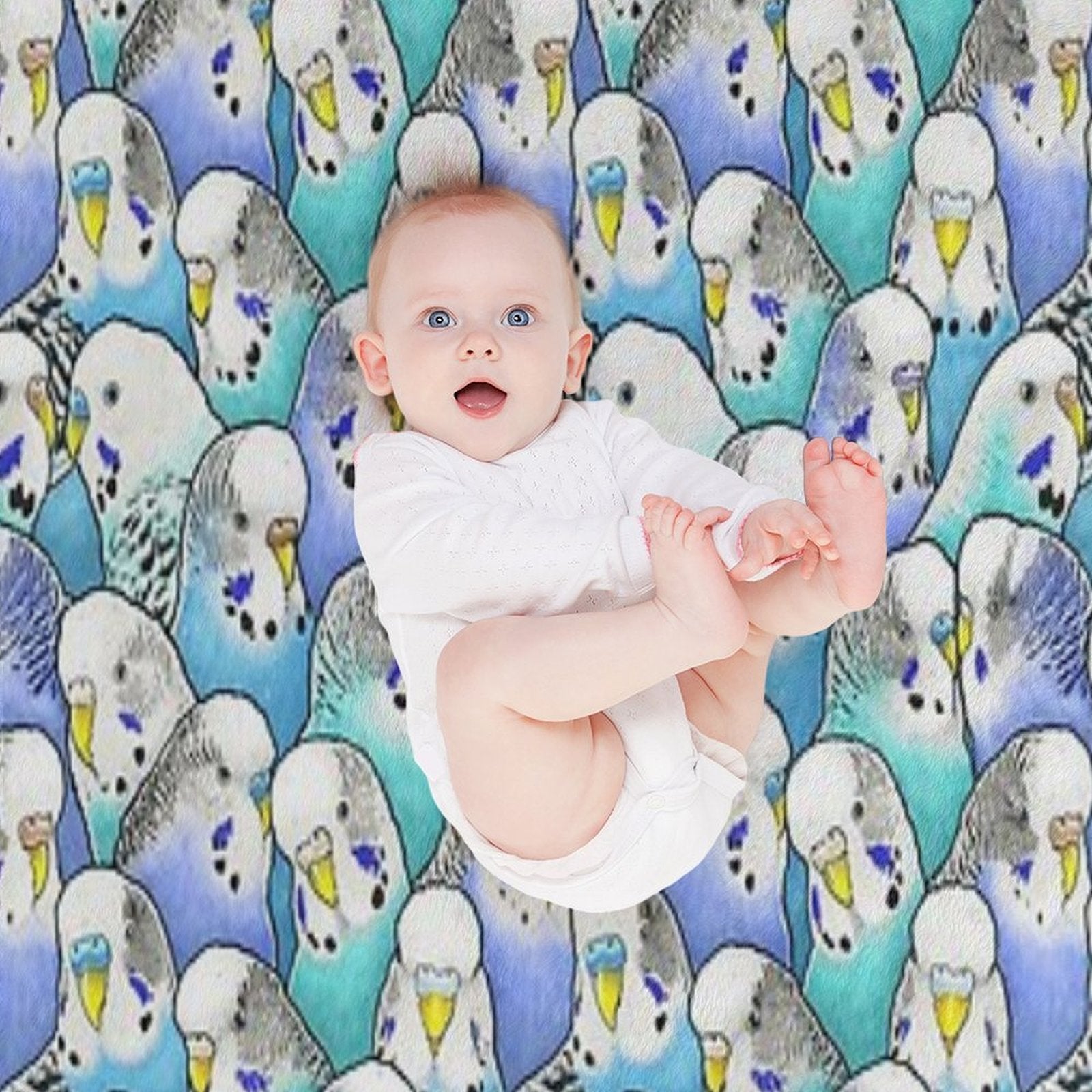 Blue Budgies Parakeet Pattern Multi-functional Throw Blanket