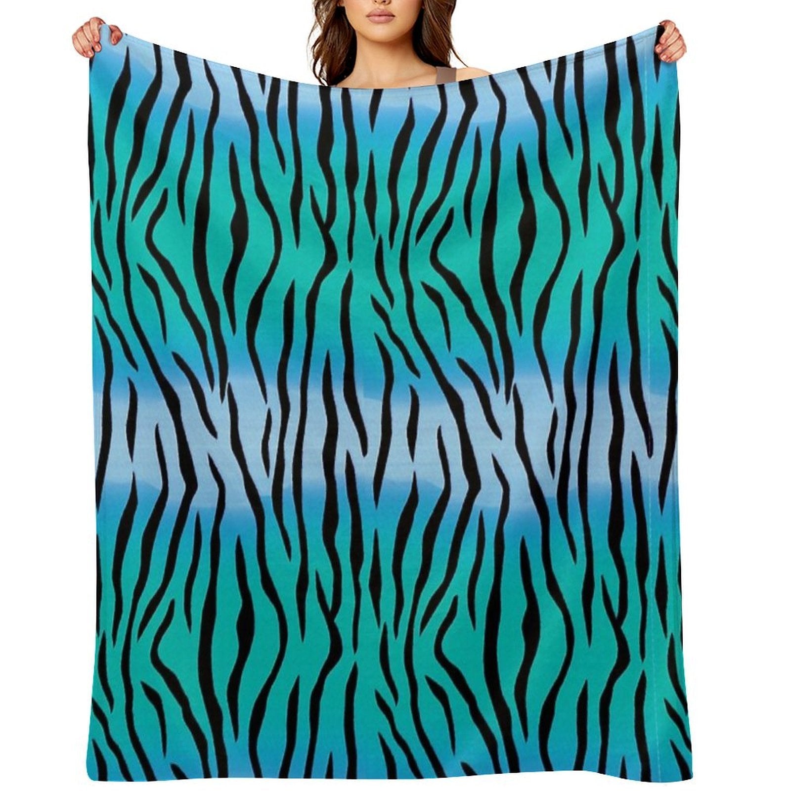 Tiger Skin Style Design in Blue Plush Throw Blanket