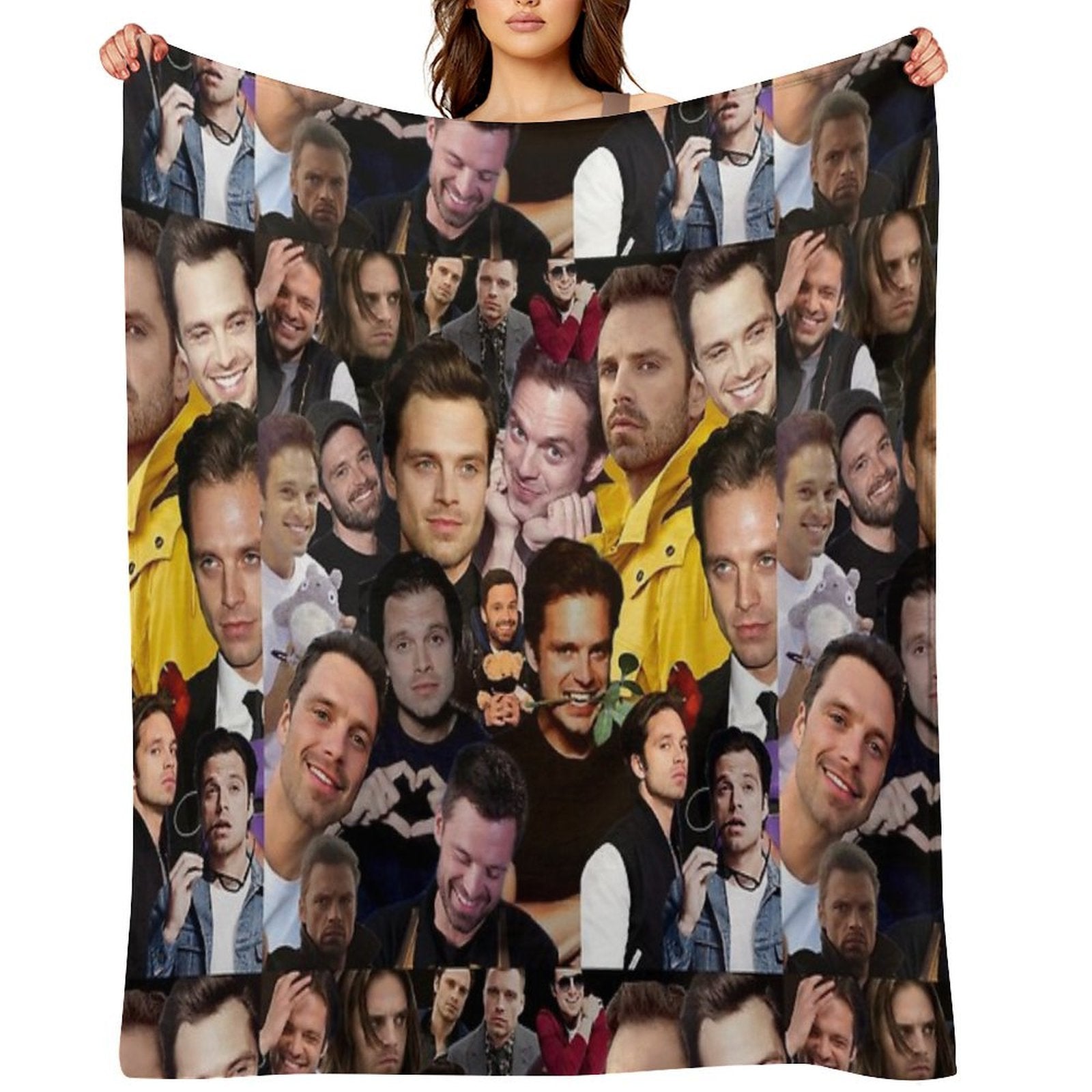 Sebastian Stan Photo Collage Compact Throw Blanket