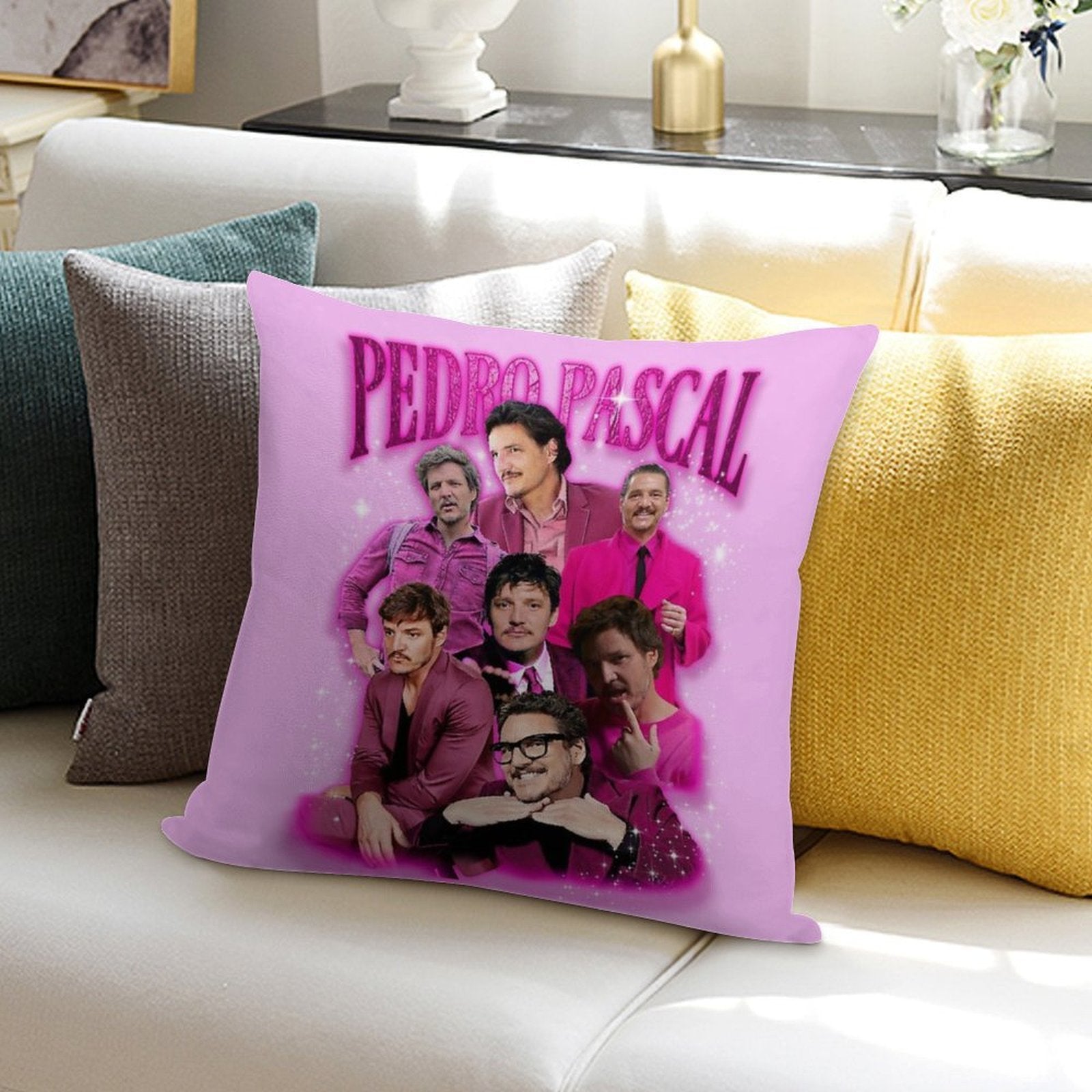 Pedro Pascal in Pink Soft Hidden Zipper Throw Pillow