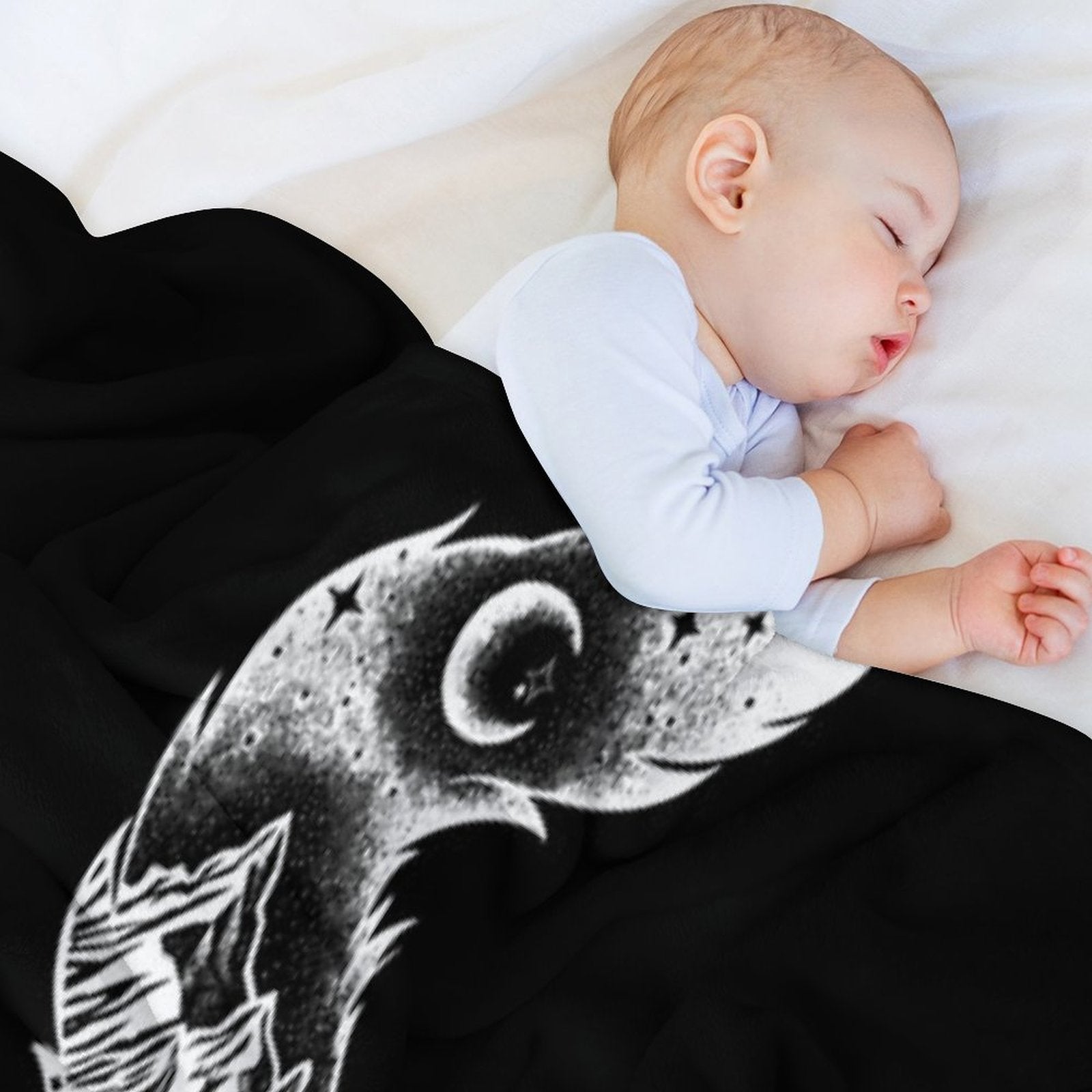 Fox Silhouette with Mountains, Trees & Moon T-Shirt Gift-ready Throw Blanket