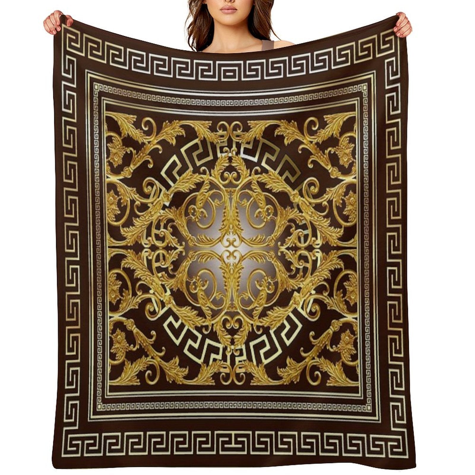 Baroque Greek Keys Gold Maroon Anti-pilling Throw Blanket