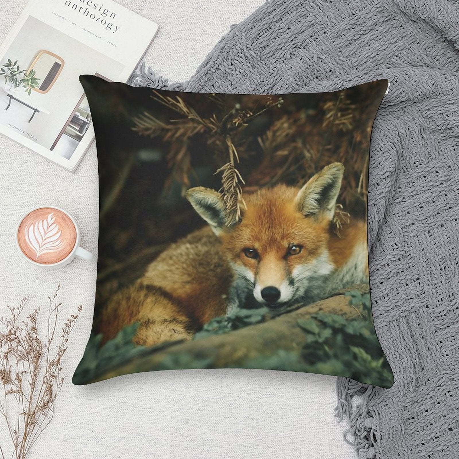 Red Fox in The Forest Soft Style Accent Throw Pillow