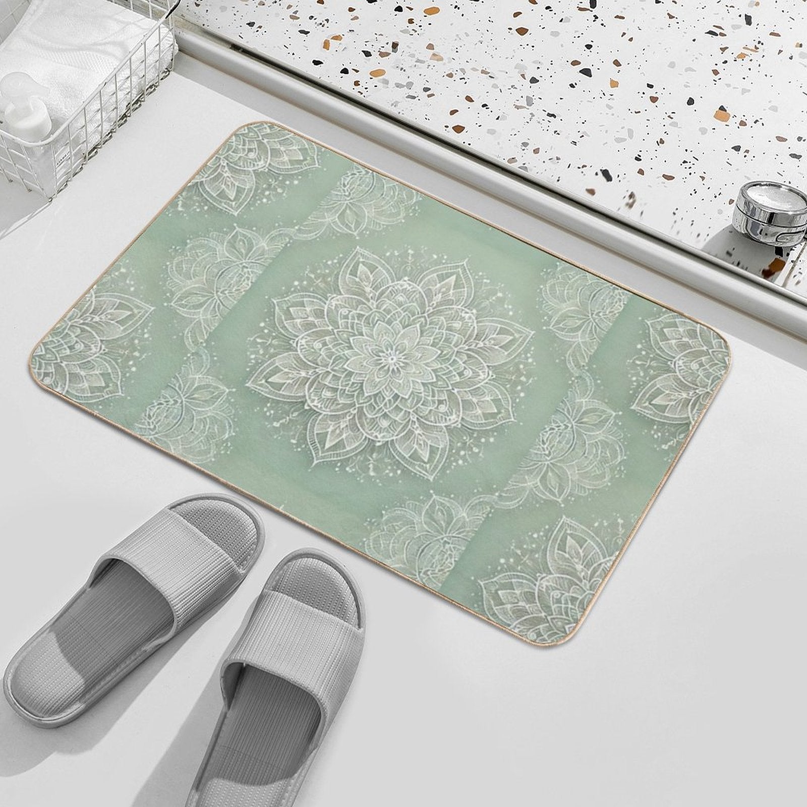 Mandala on Sage Green  Absorbent Bath Mat