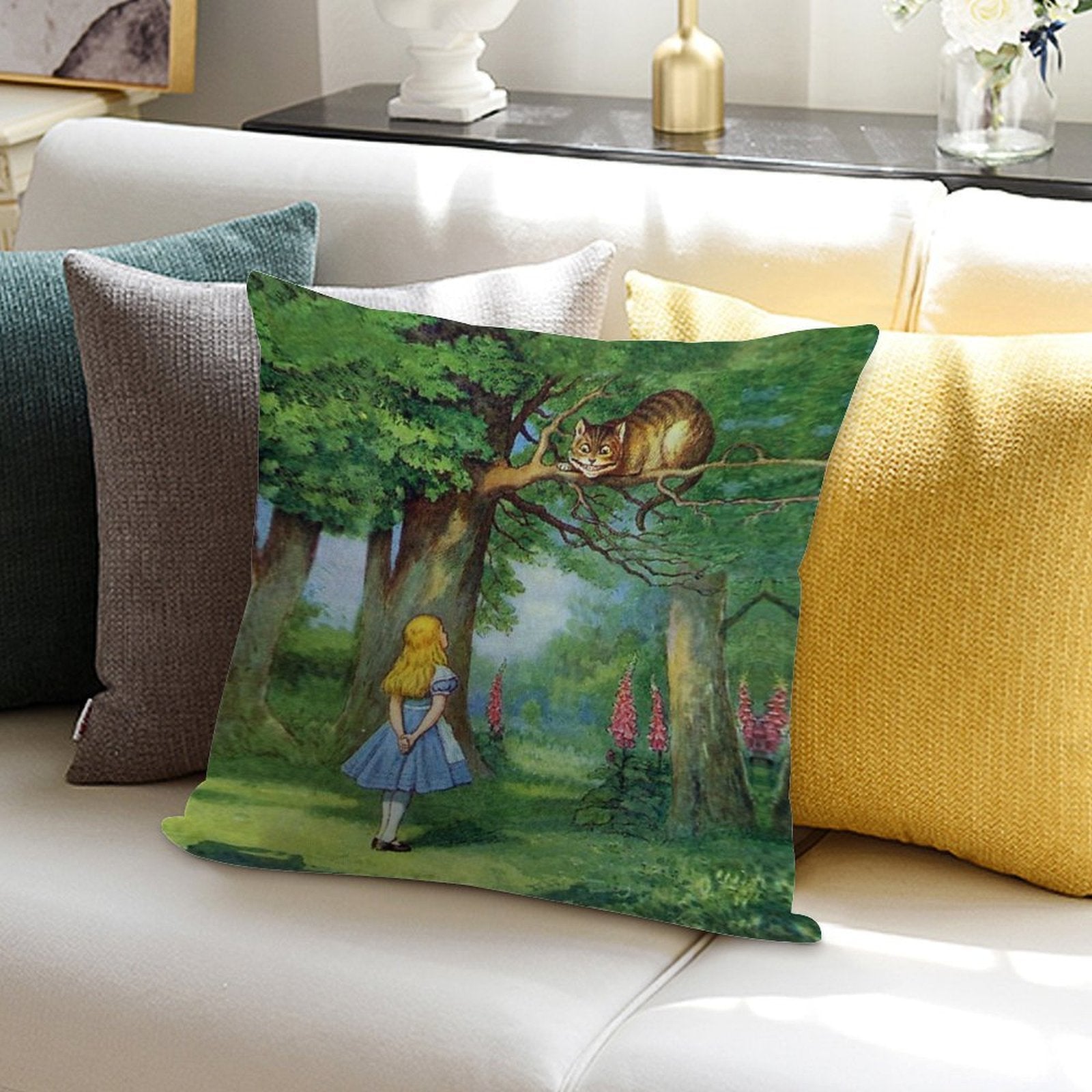Cheshire Cat Soft Shrink-Resistant Throw Pillow