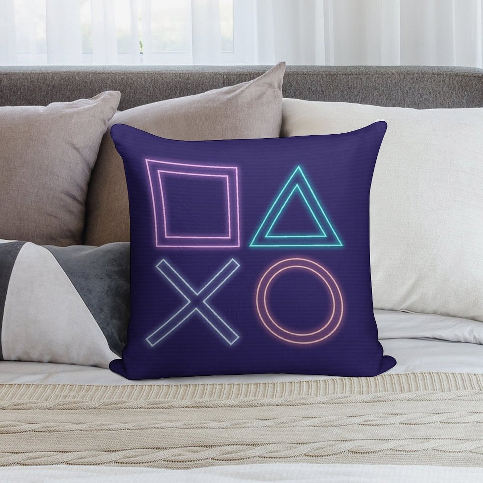 Playstation Buttons Synthwave Neon Game Pad Soft Style Accent Throw Pillow