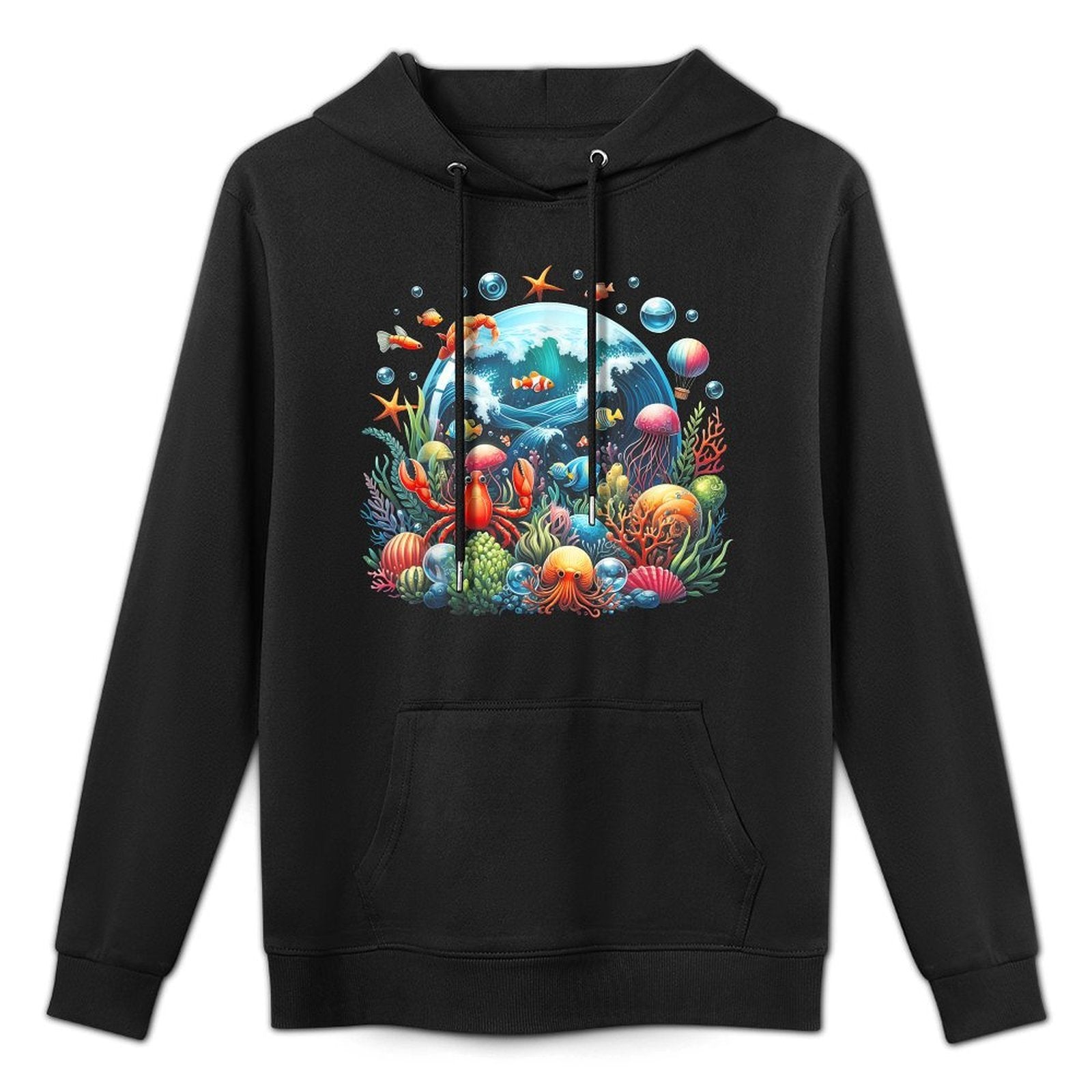Ocean Scene Watercolor Sea Life Outer Nature Machine Washable Hoodie