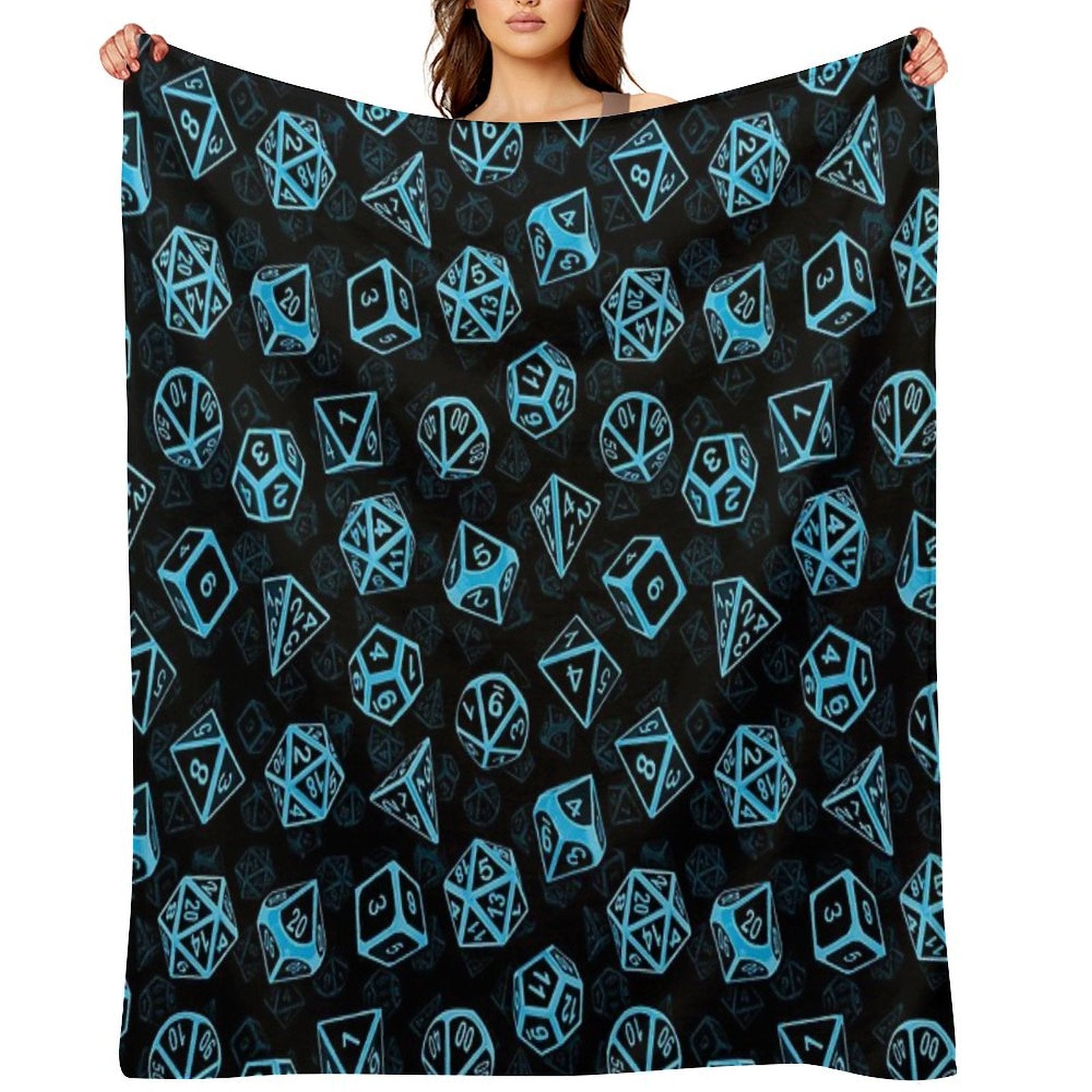 D20 Dice Set Pattern (Blue) Shrink-resistant Throw Blanket