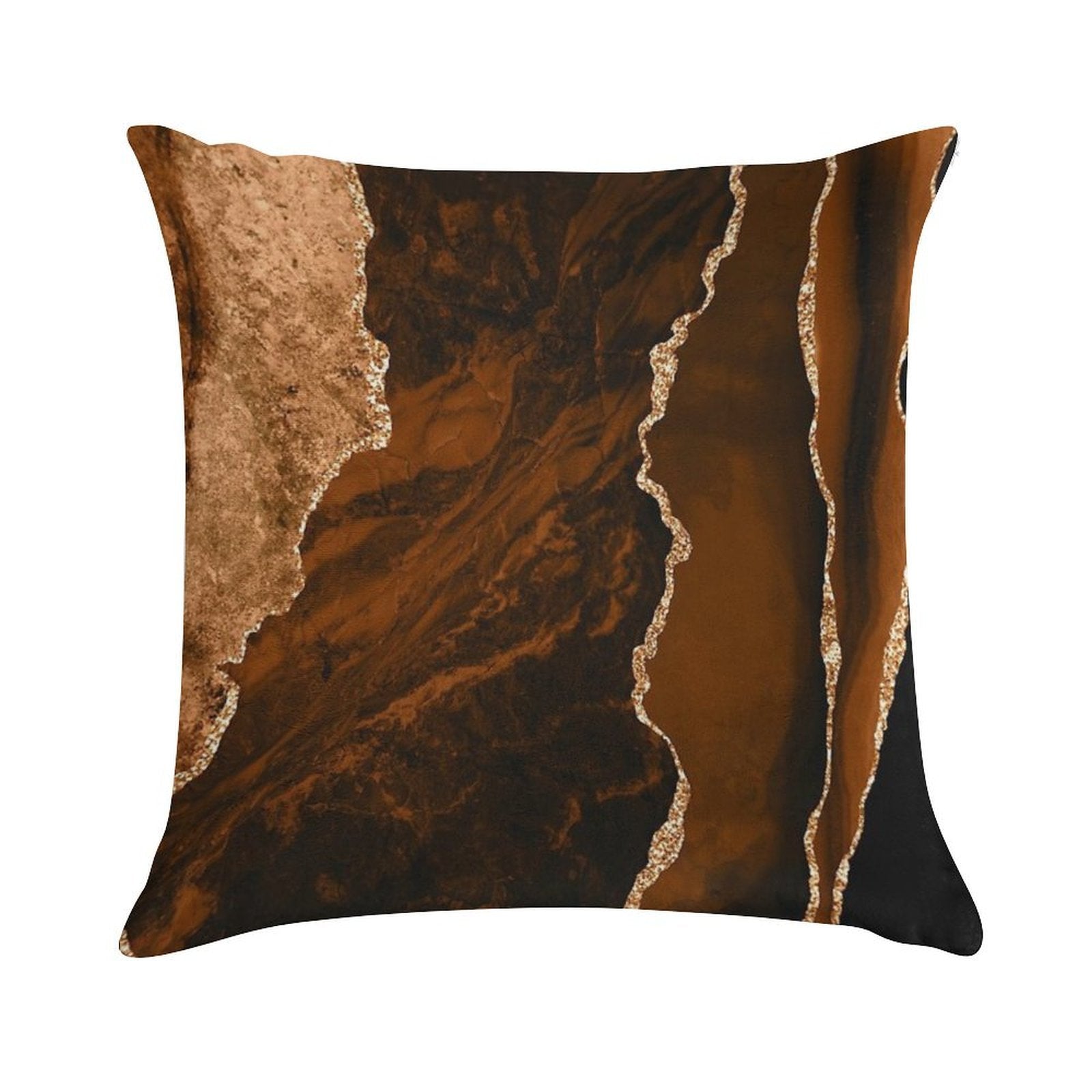 Abstract Chocolate Brown & Gold Modern Geode Agate Design Soft Hidden Zipper Throw Pillow