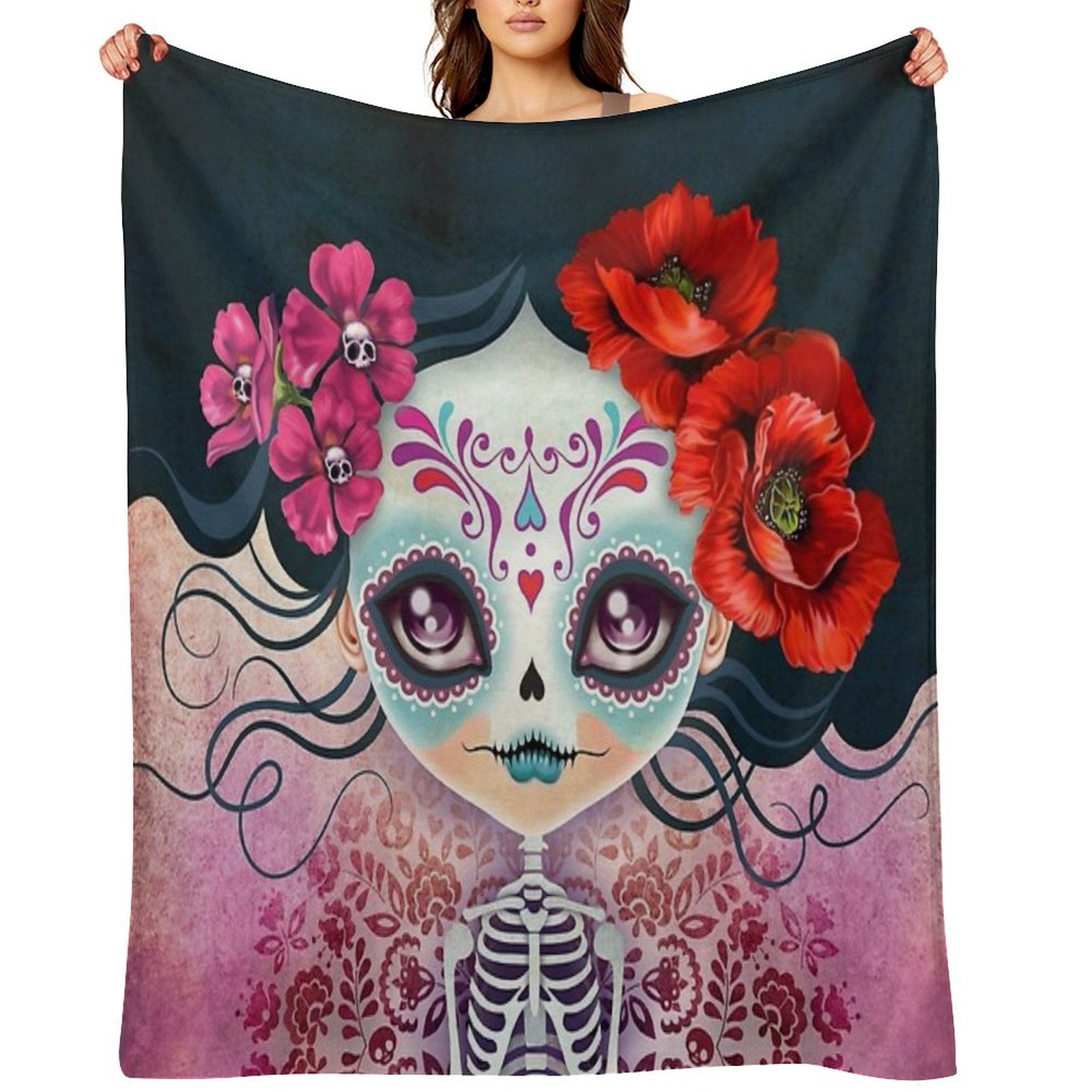Amelia Calavera - Sugar Skull Premium Throw Blanket