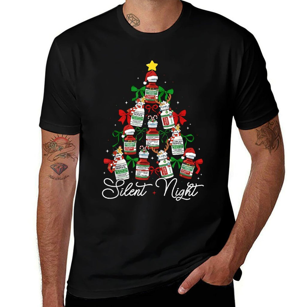 Preppy Silent Night Christmas Coquette Bow Nurse Girl Women  Lightweight T-Shirt