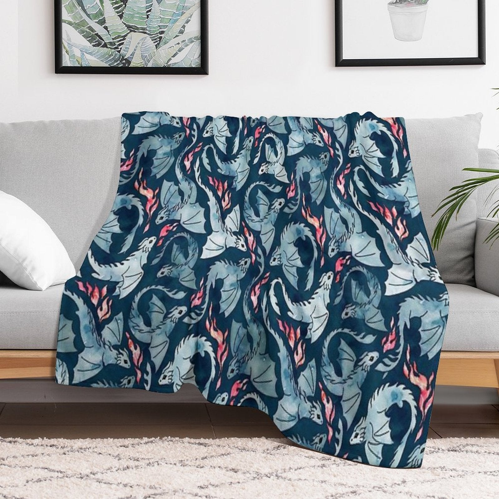 Dragon Fire Dark Blue Velvety-soft Throw Blanket