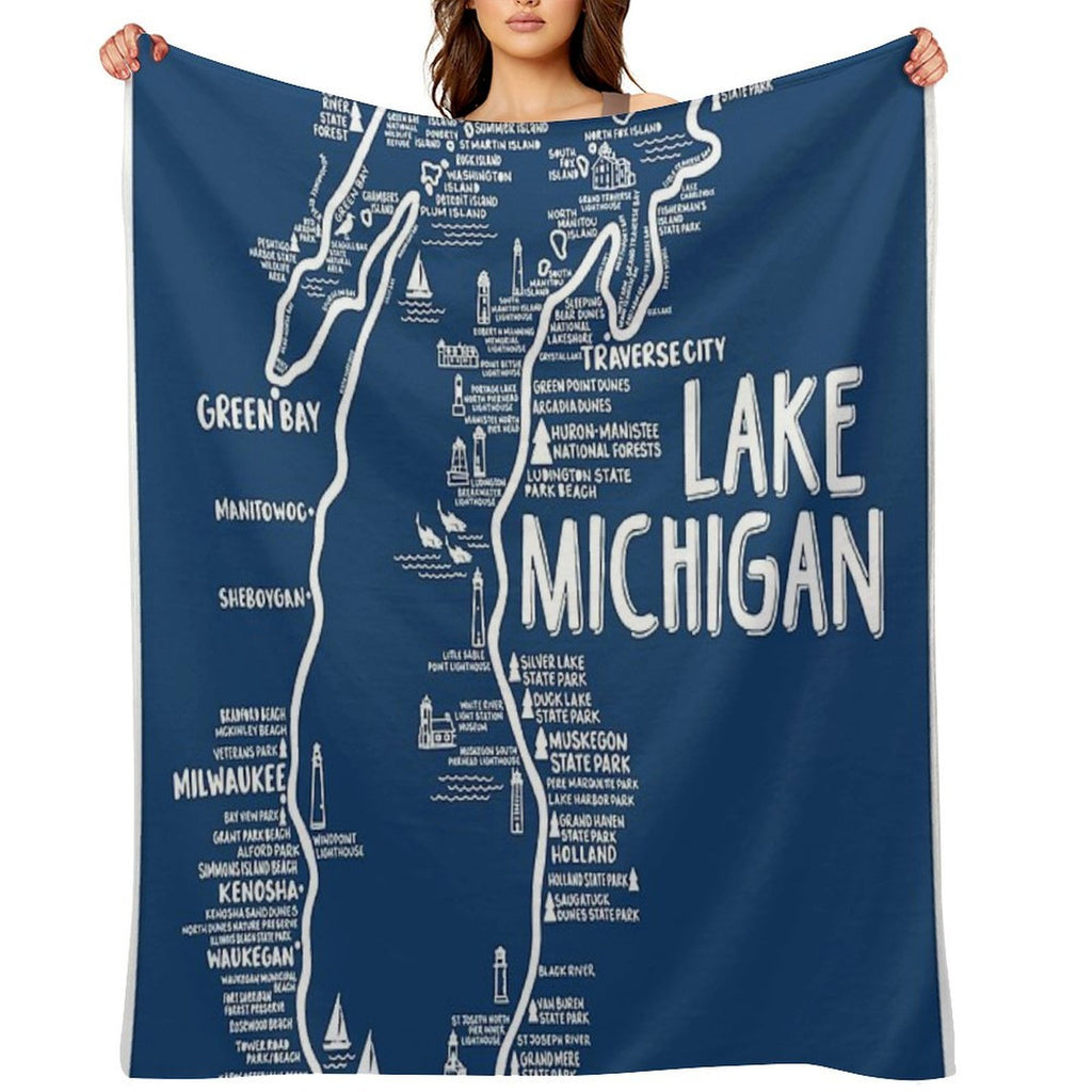 Lake Michigan Map Anti-pilling Throw Blanket