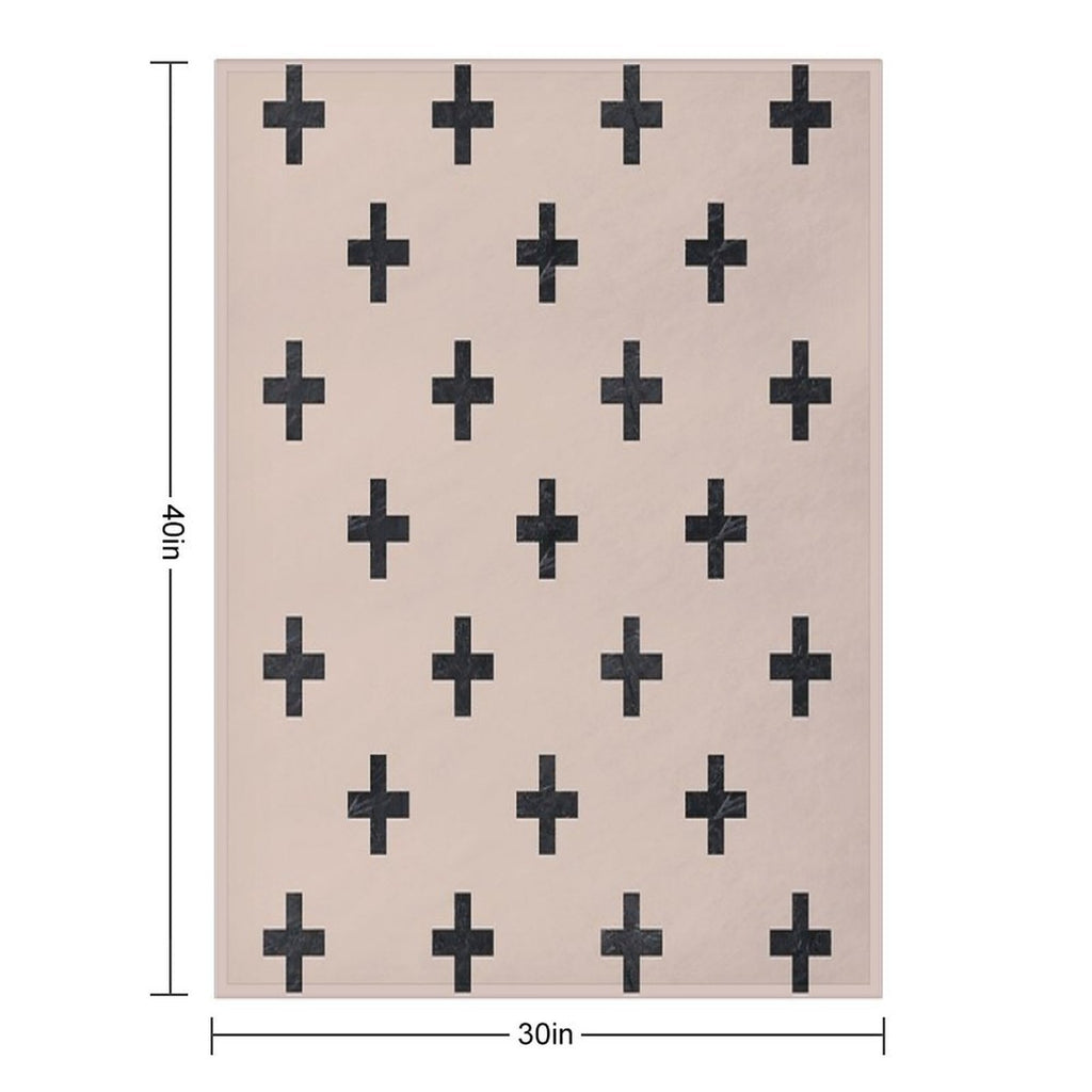 Beige And Black Textured Swiss Cross Pattern Lightweight Throw Blanket