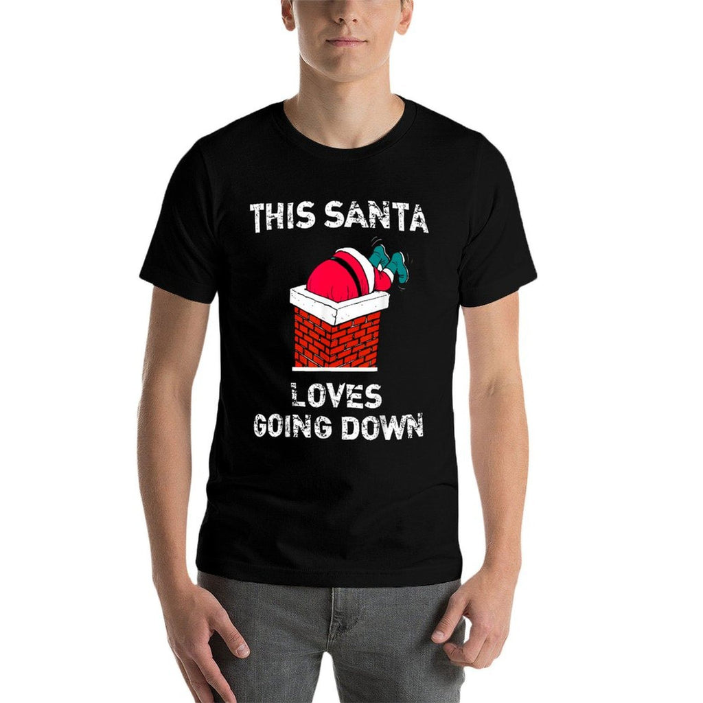 This Santa Loves Going Down Funny Christmas  Heathered Texture T-Shirt