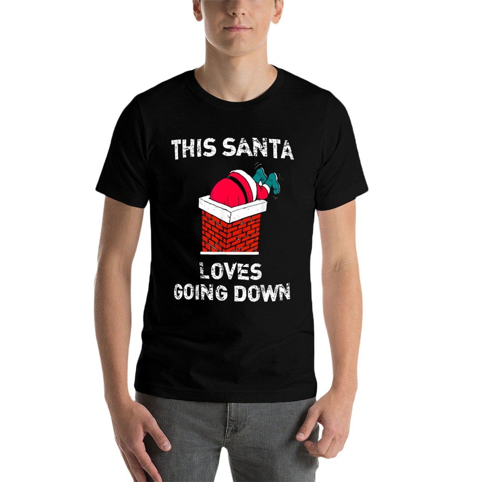 This Santa Loves Going Down Funny Christmas  Heathered Texture T-Shirt
