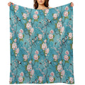 Chinoiserie Birds in Turquoise Blue Eco-conscious Throw Blanket