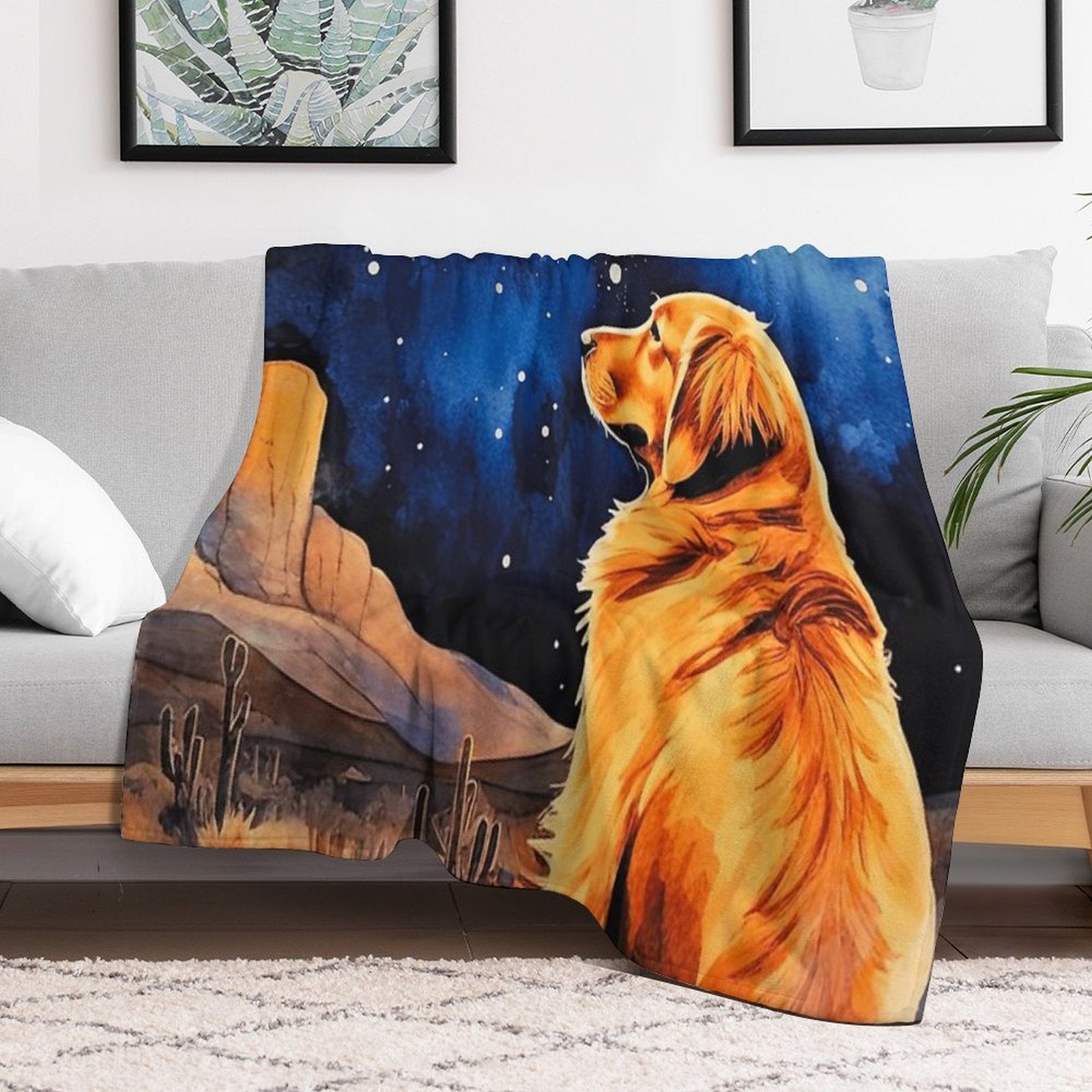 Golden Retriever In The Desert At Night Quick-dry Throw Blanket