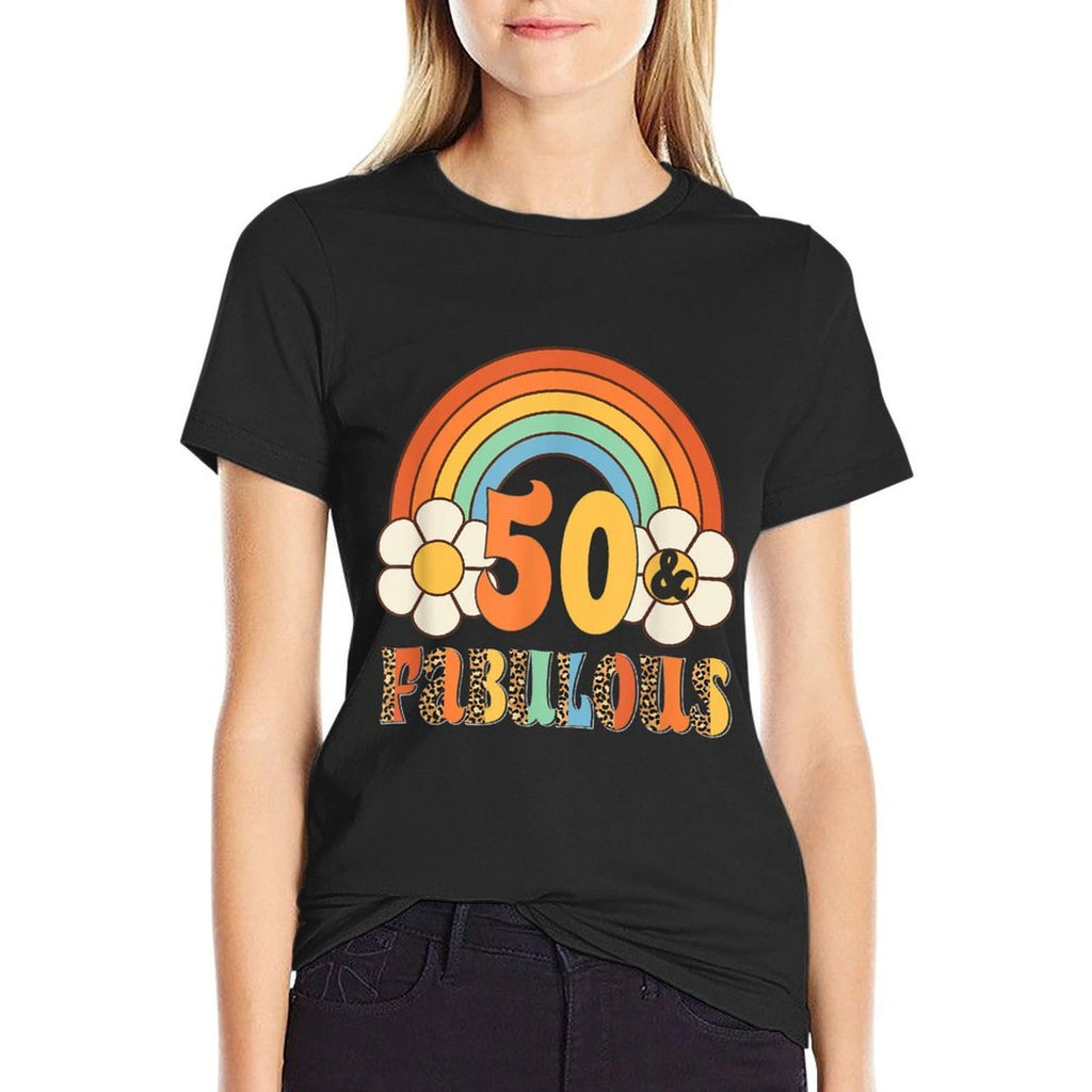 Boho Leopard Rainbow 50 &amp; Fabulous Vintage 50th Birthday  Easy-care T-Shirt