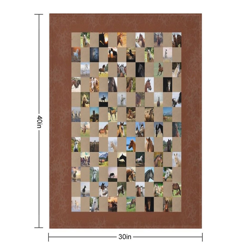 Horse Collage Quilt Pattern Shrink-resistant Throw Blanket