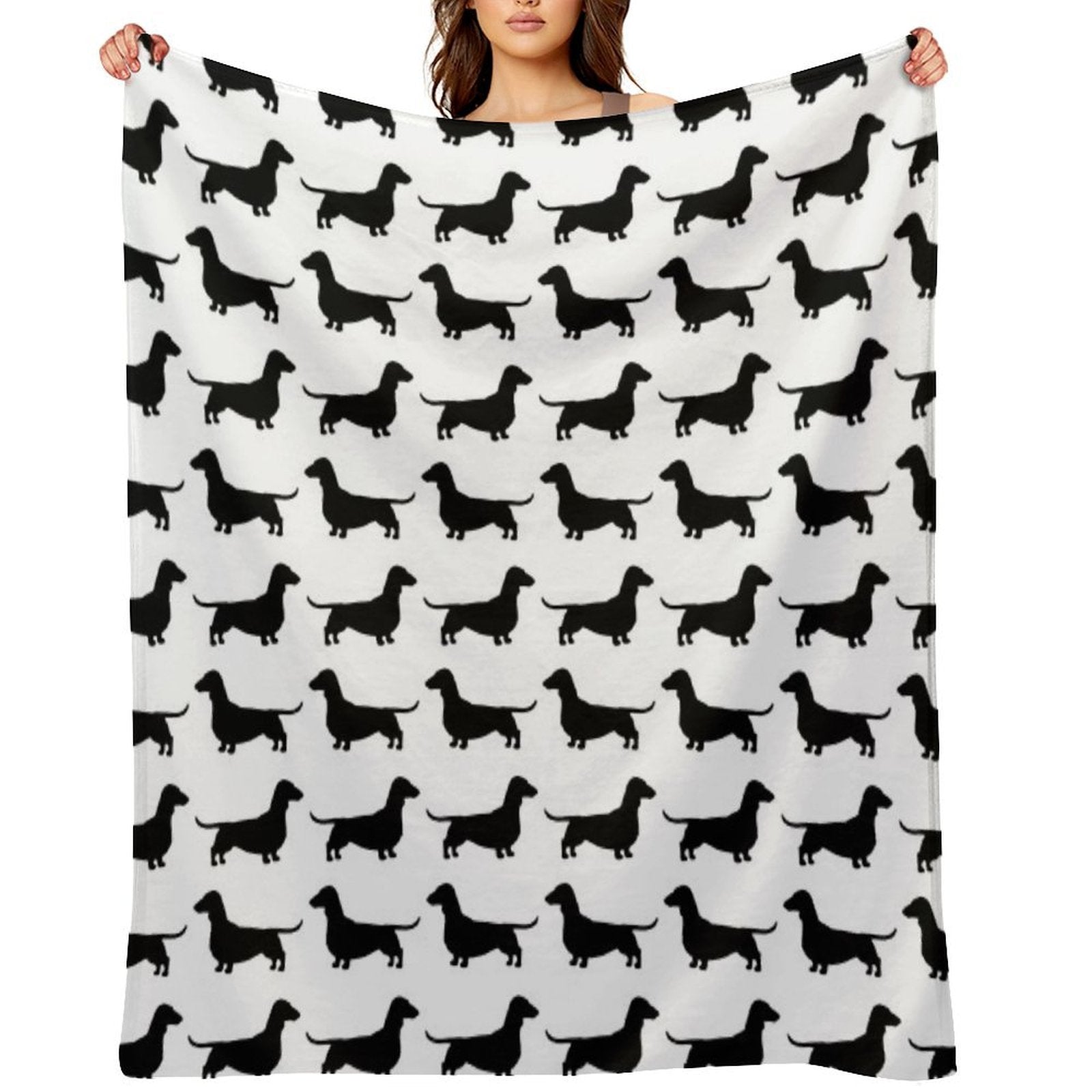Dachshund Dog Silhouette(s)  Smooth Coated Wiener Dog Velvety-soft Throw Blanket