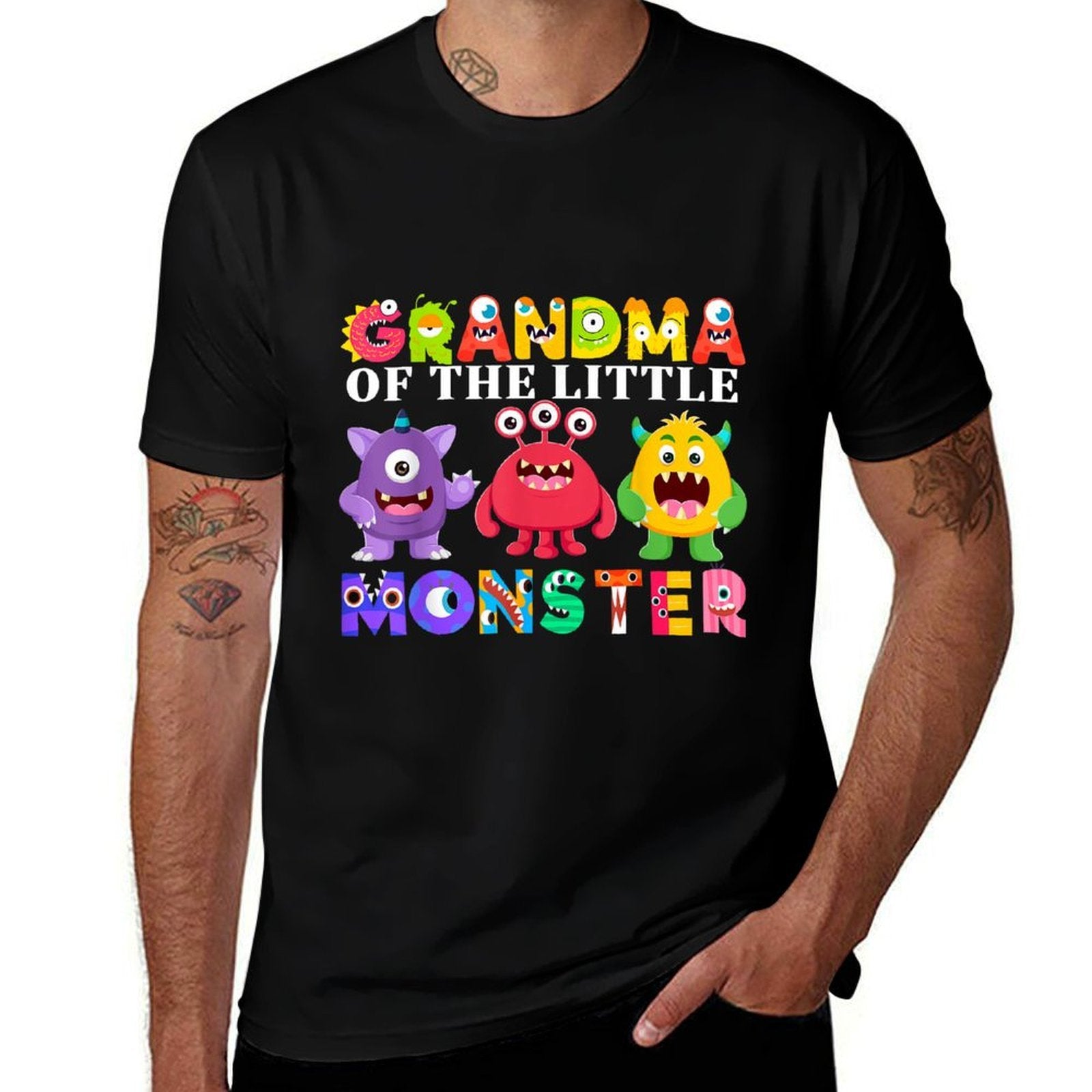 Grandma Of The Little Monster Birthday Party Family Monster  Slim-fit Cut T-Shirt