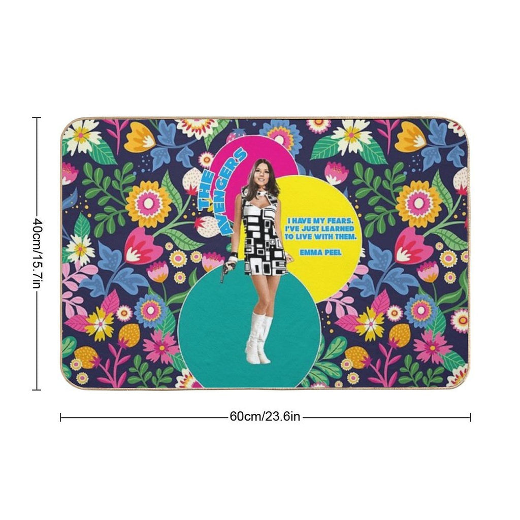 The Avengers with Umbrella Charm And Bowler Hat, Emma Peel Quote  Long-Lasting Bath Mat