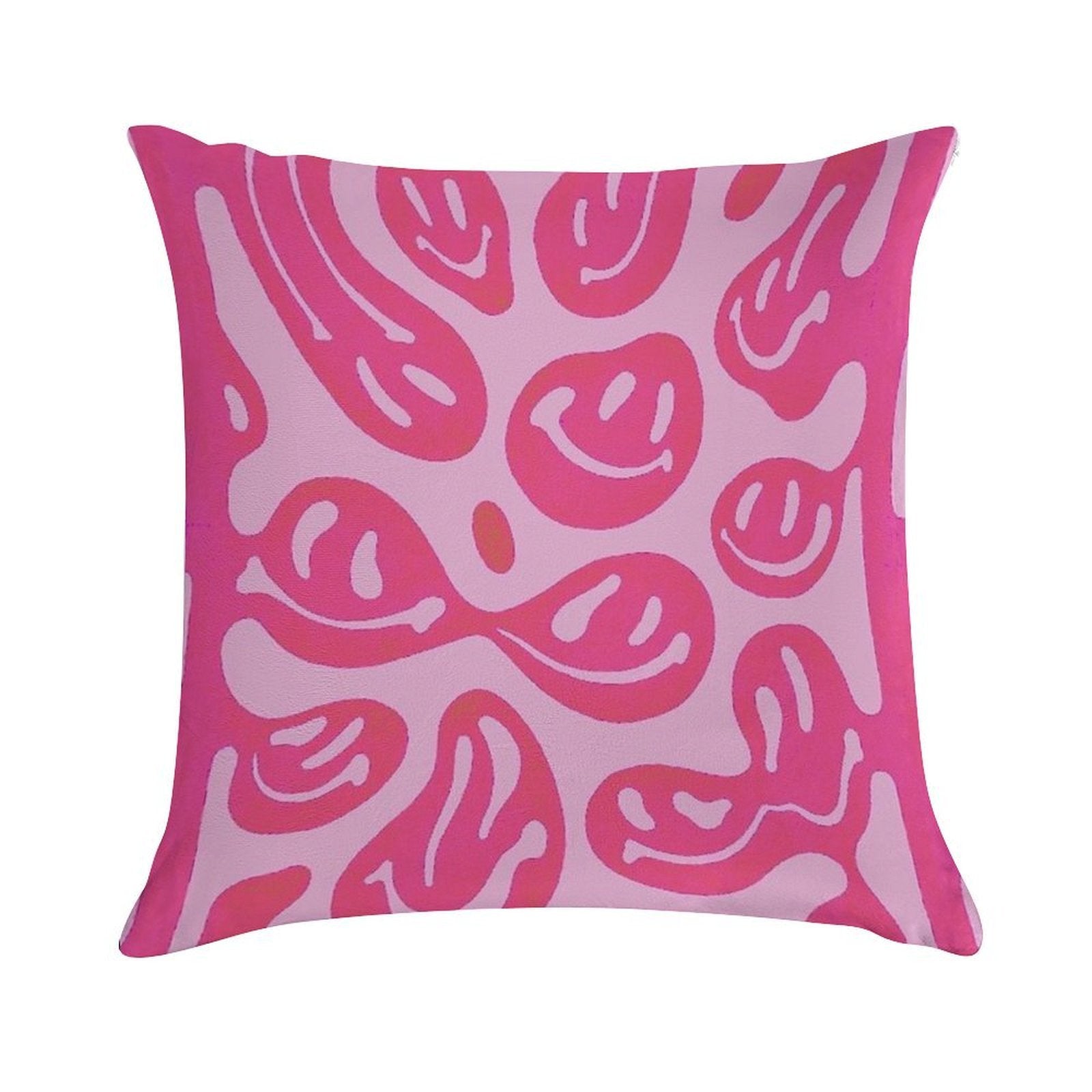Hot Pink Melted Smiley Face Psychedelic Pattern Soft Bedroom Essential Throw Pillow
