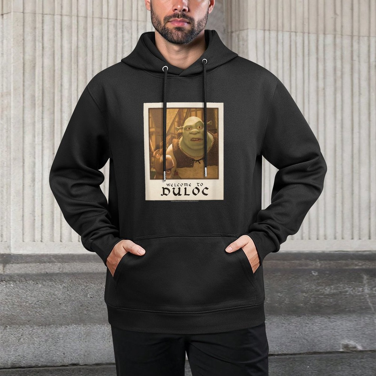 Shrek Welcome To Duloc Shrek And Donkey Polaroid Medium-Weight Fabric Hoodie