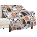 Purfect Feline Architecture  Beige Background Cute Cats in Cardboard Boxes Sustainable Throw Blanket