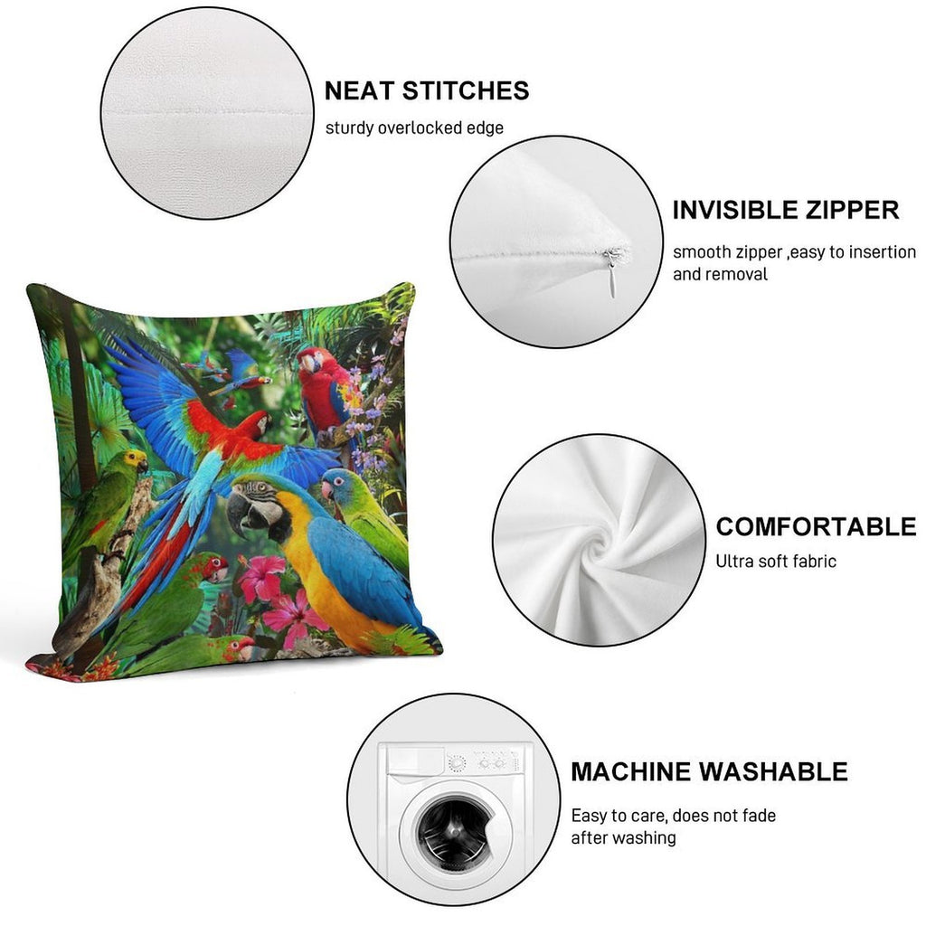 Parrots Soft Decorative Cover Throw Pillow
