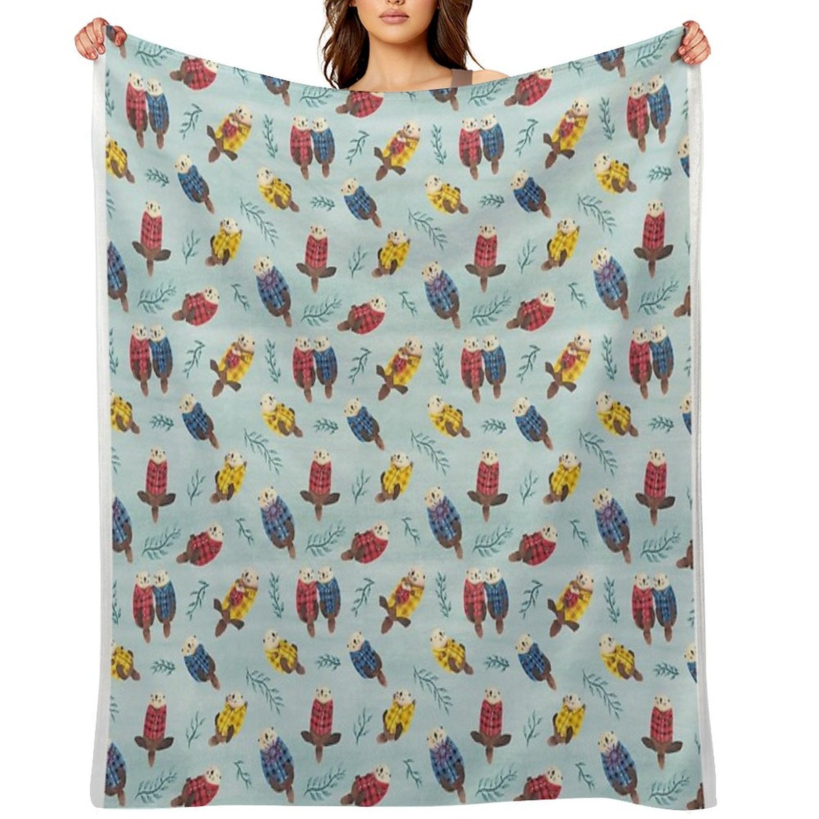 Sea Otters Wearing Plaid Lightweight Throw Blanket