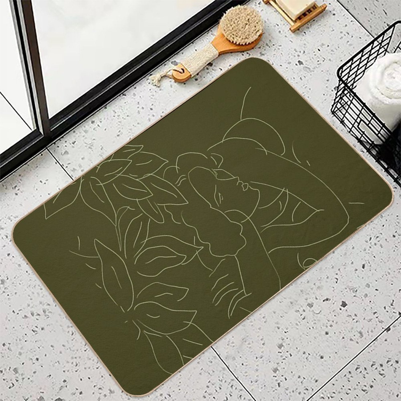 Matisse Line Art #5 Green  Anti-Trip Bath Mat