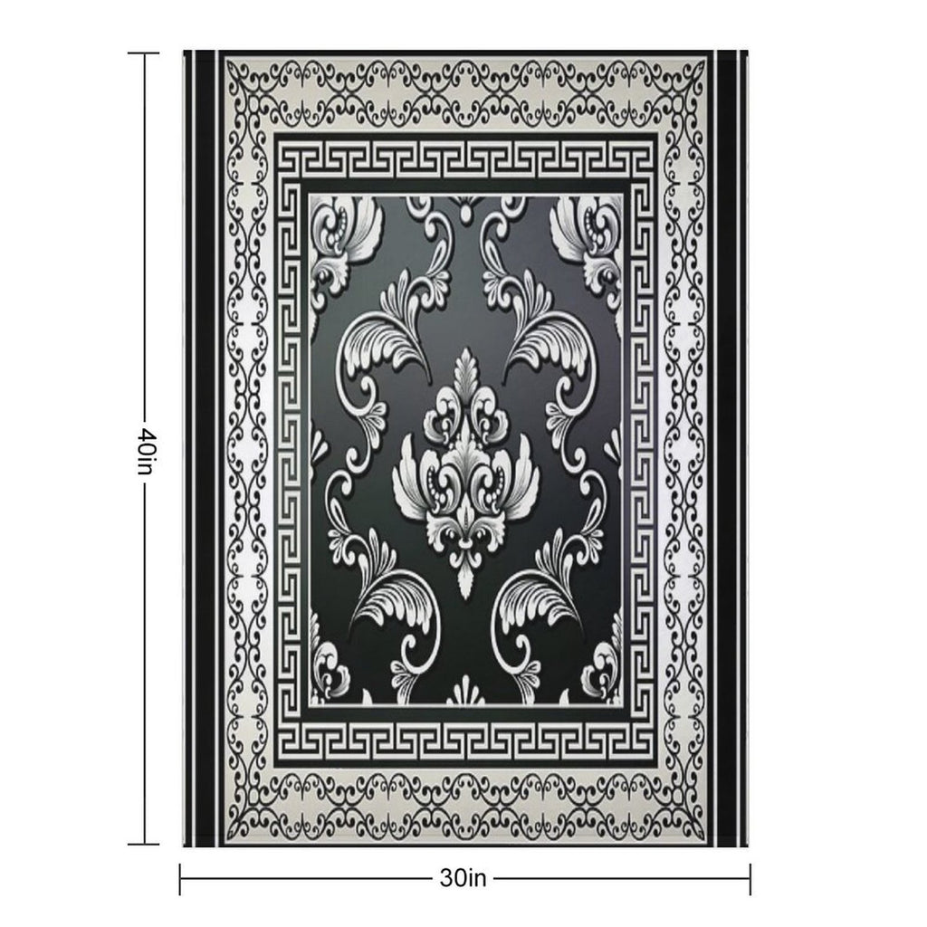 Greek Key Black And Cream Floral Pattern Travel-friendly Throw Blanket