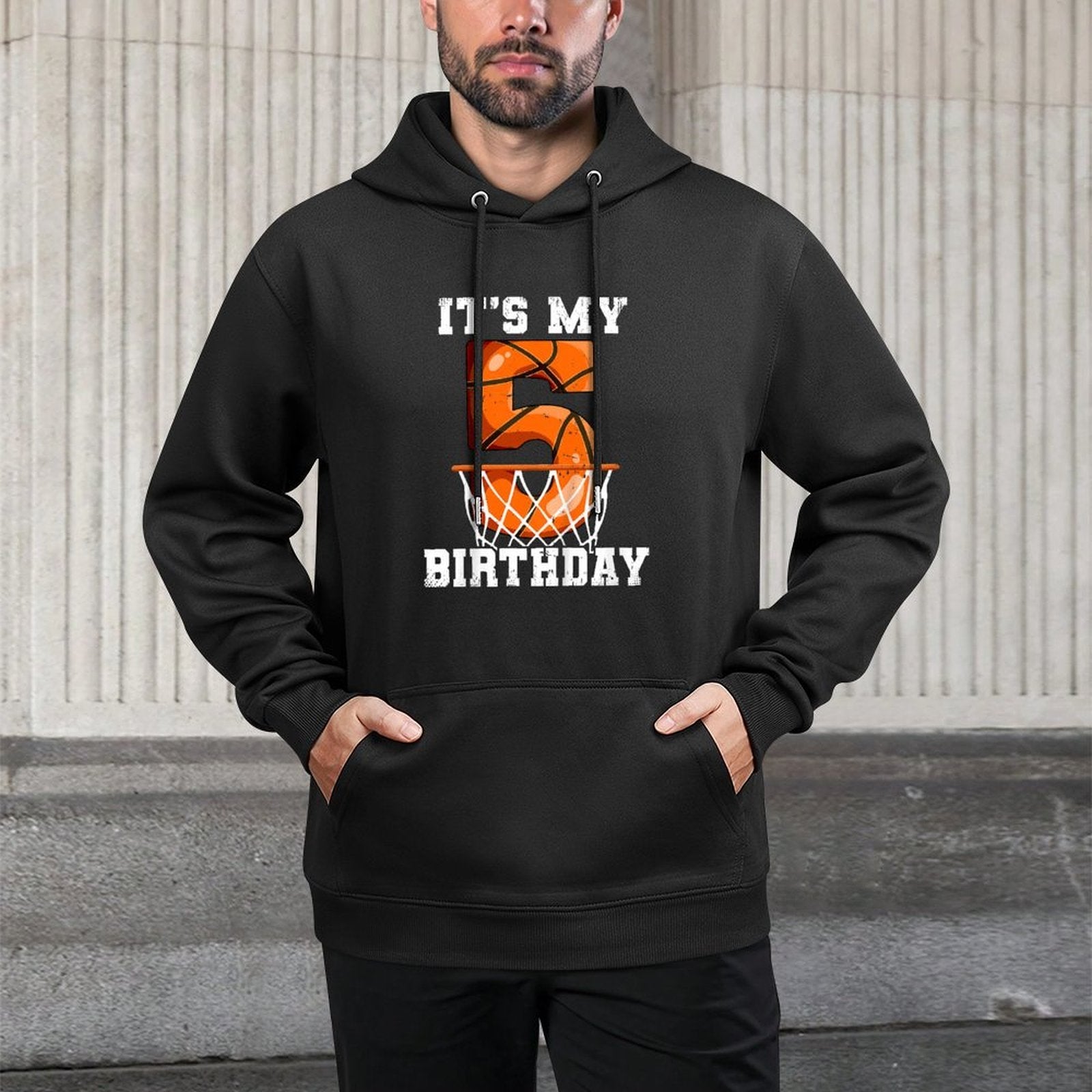 Kids 5th Birthday Basketball Moisture-Wicking Hoodie