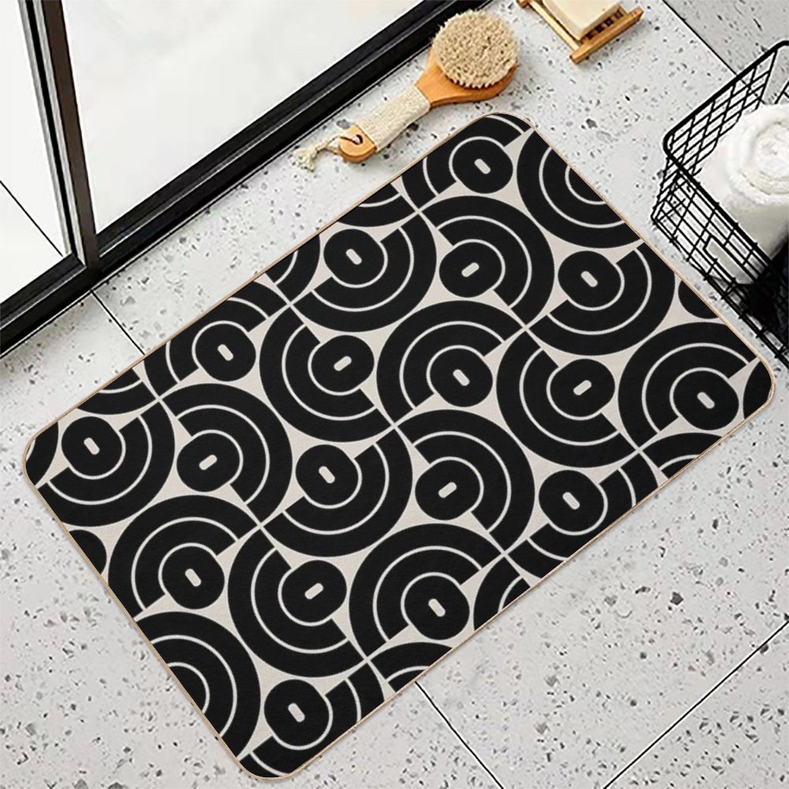 Retro 70s Mid Mod Geometric Pattern  Repositionable Bath Mat
