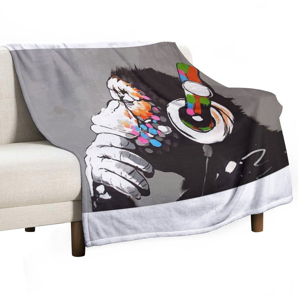 Banksy DJ Monkey Thinker with Headphones Velvety-soft Throw Blanket
