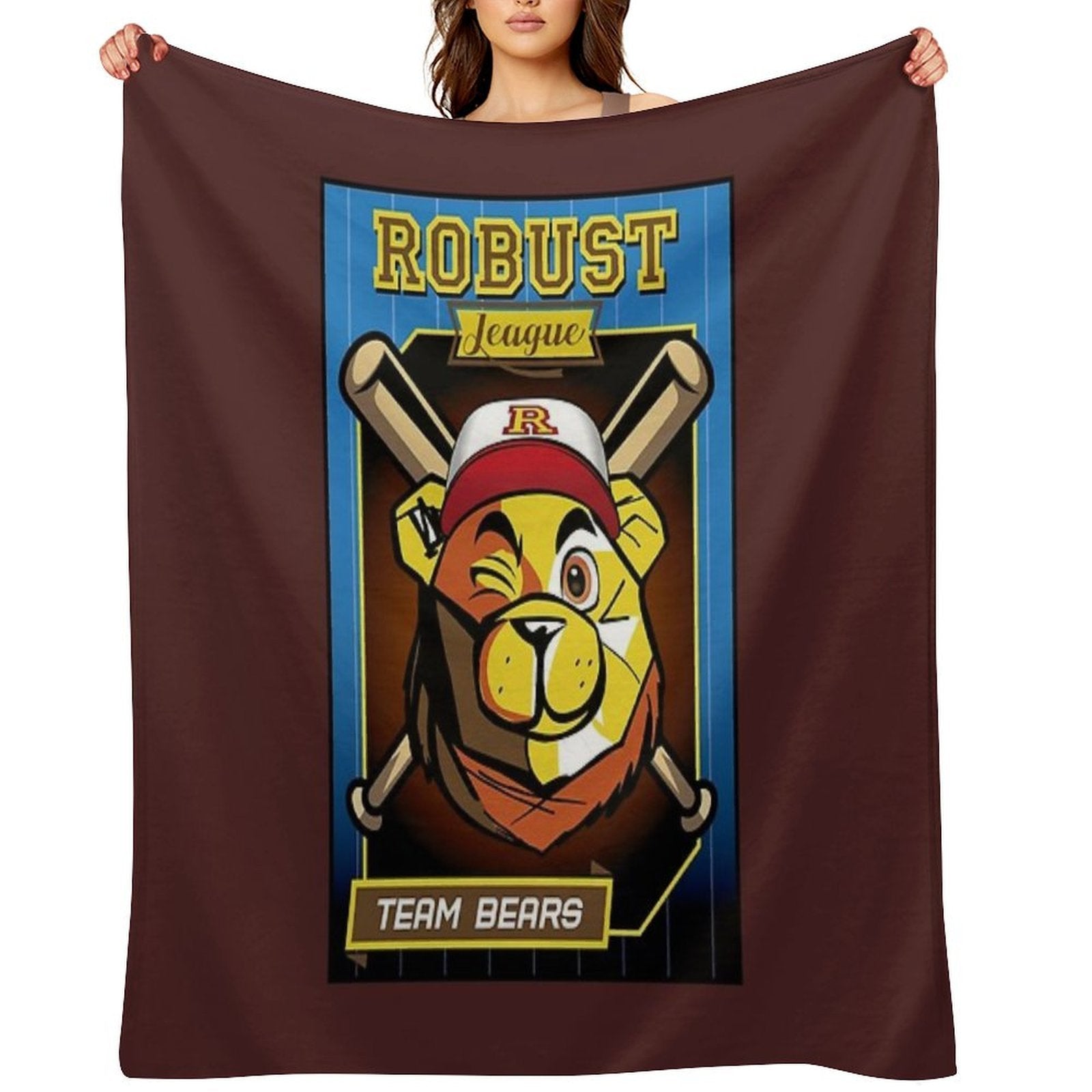 ROBUST BEAR BASEBALL CARD BEARS Machine-washable Throw Blanket